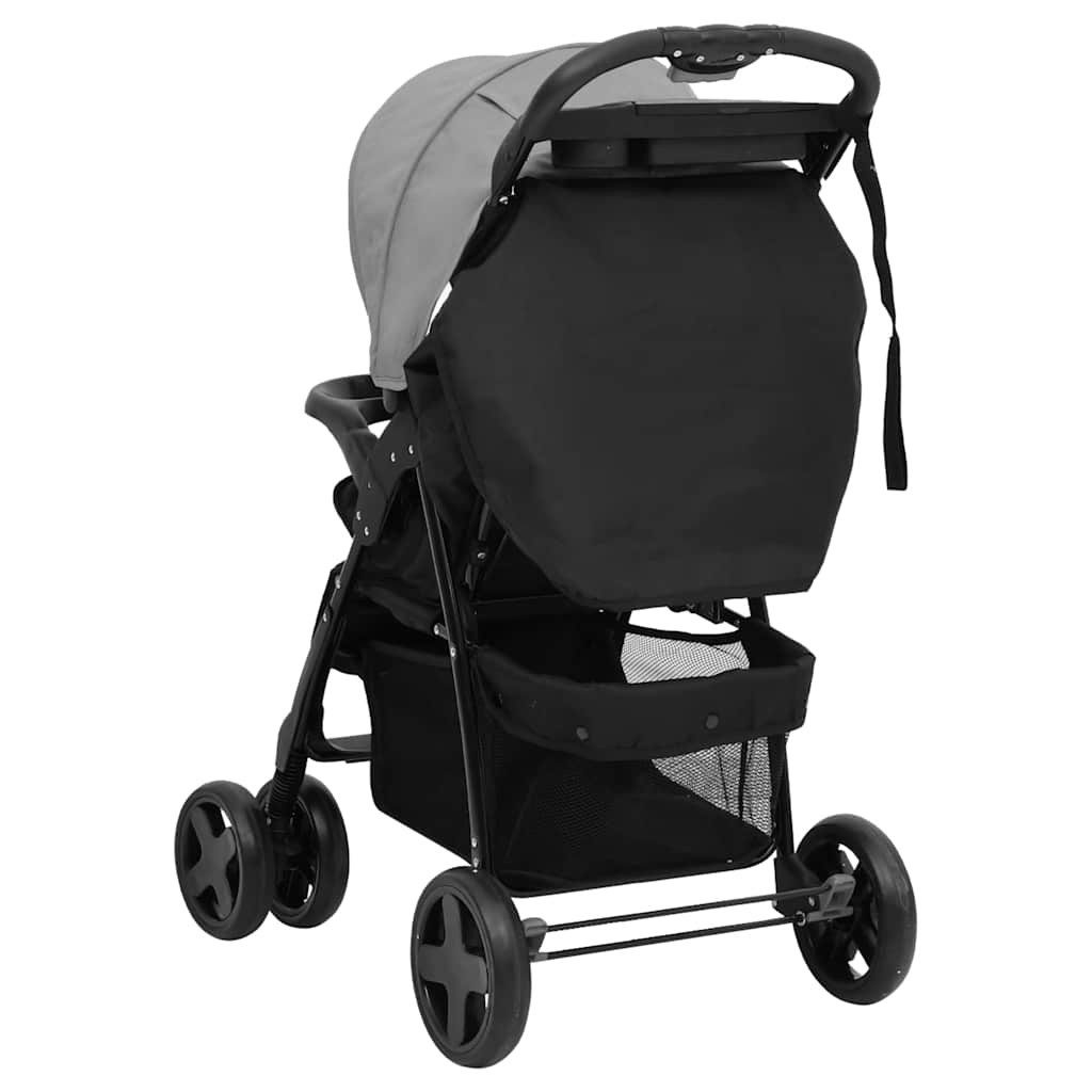 Kinder-Buggy 3-in-1 Kinderwagen Hellgrau und Schwarz Stahl