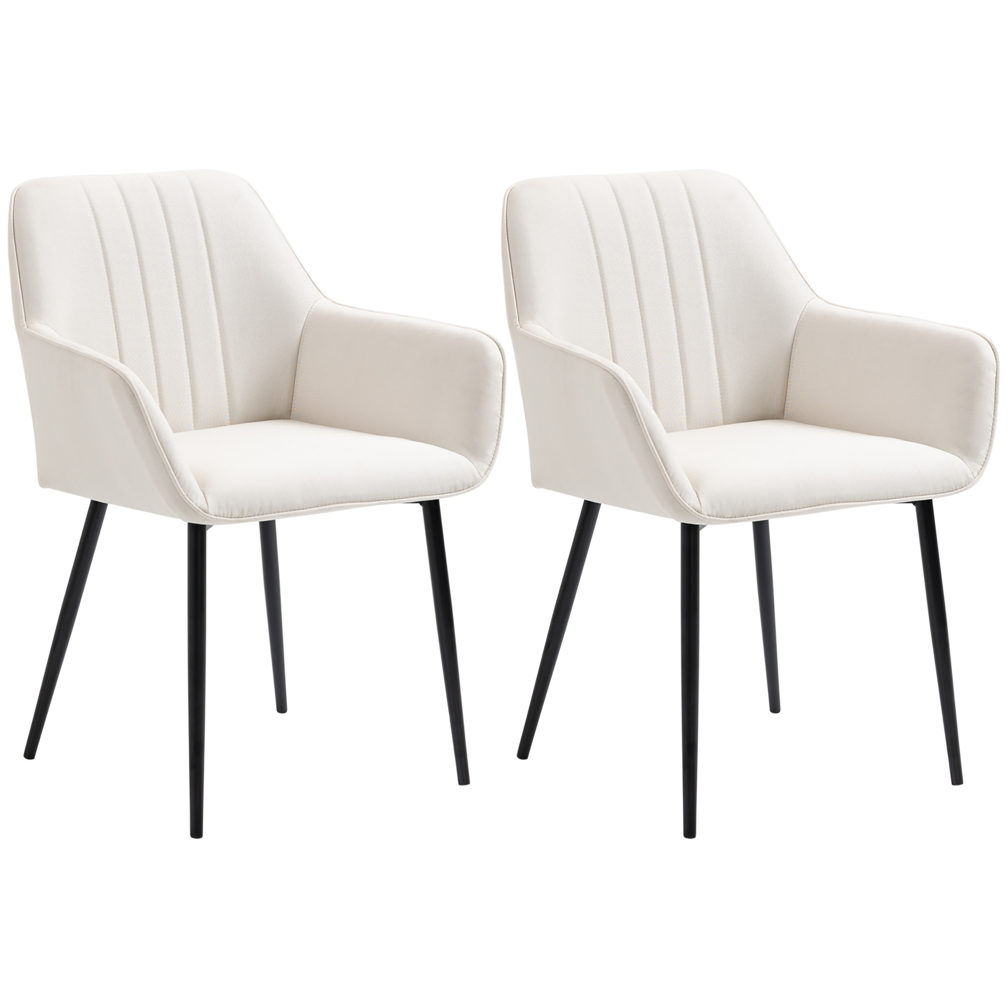 HOMCOM Esszimmerstühle Besucherstühle skandinavisches Design - Set mit 2 Stühlen - Schwarz abgeschrägte Metallbeine - Ergonomische Sitz- Rücken- und Armlehnenpolsterung - Beigefarbener Leinenbezug