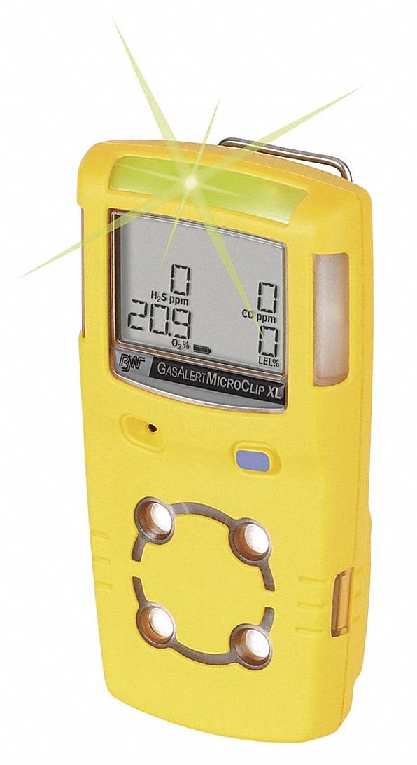 BW GasAlertMicroClip XL 4 Gas Detector CO H2S LEL O2 Yellow