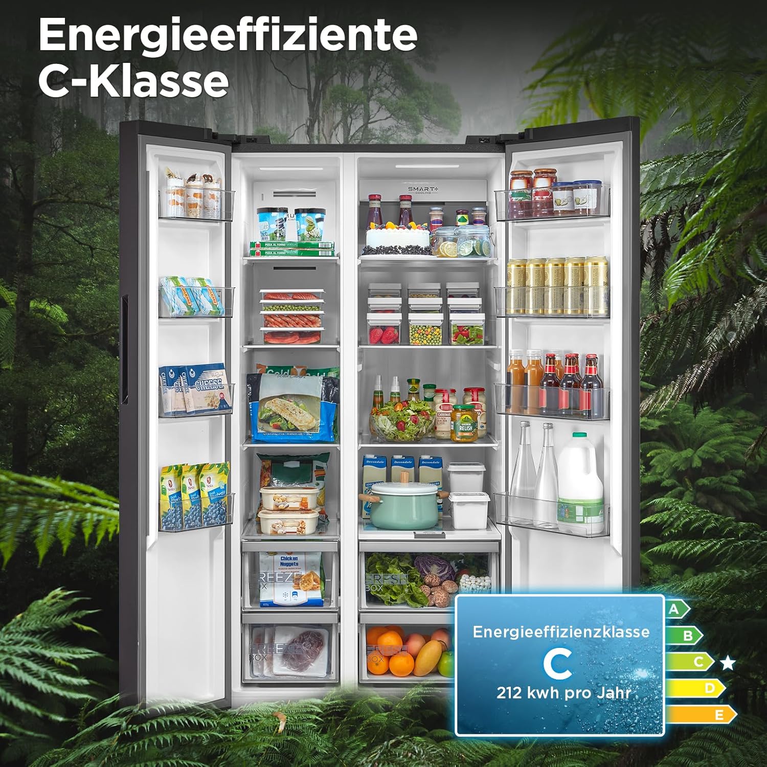 Midea KS-DDX 6.32 WT Side-by-Side Kühl-/Gefrierkombination/ 178,8 cm Hhe/ 254 kWh/Jahr/No Frost/Dual Inverter Compressor/mit 3in1 Wasser-/Eisspender und Wassertank, Dark Inox
