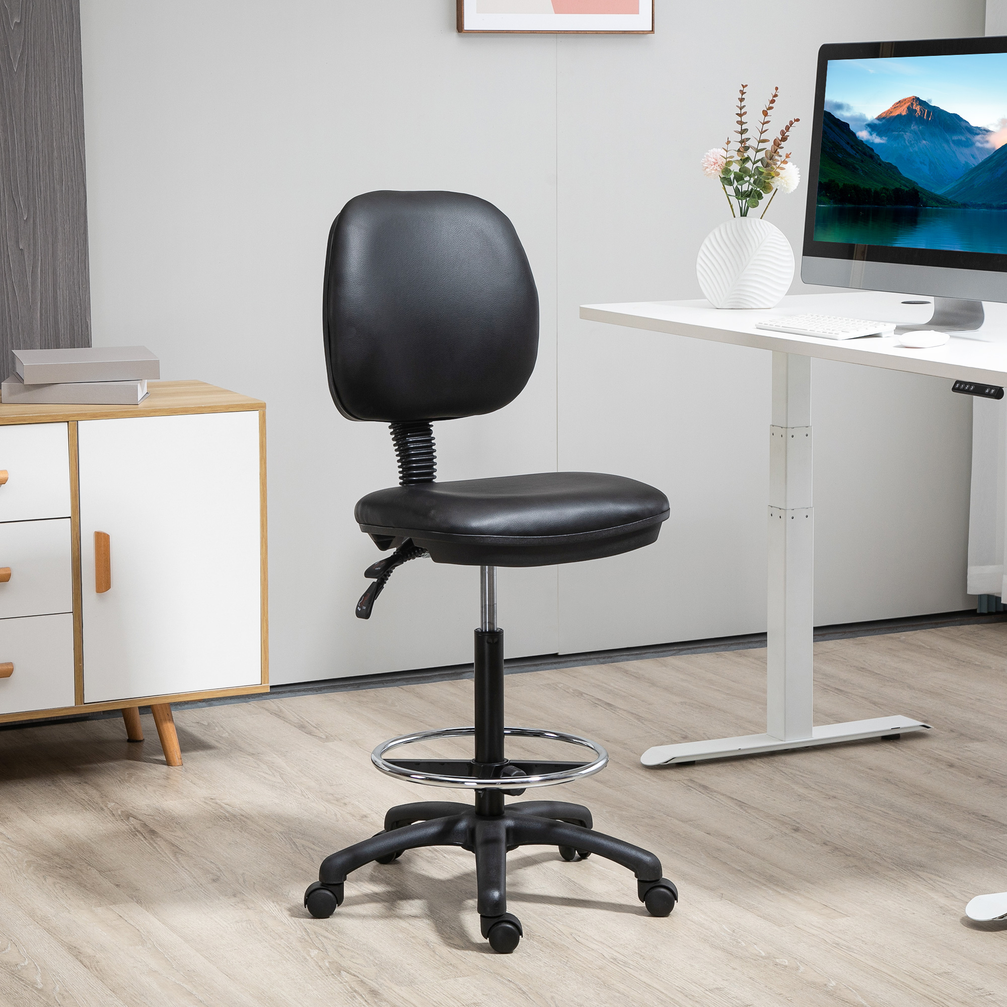 Vinsetto Höhenverstellbarer Rollhocker 69-91 cm mit neigbarer Rückenlehne und höhenverstellbarer Fußstütze