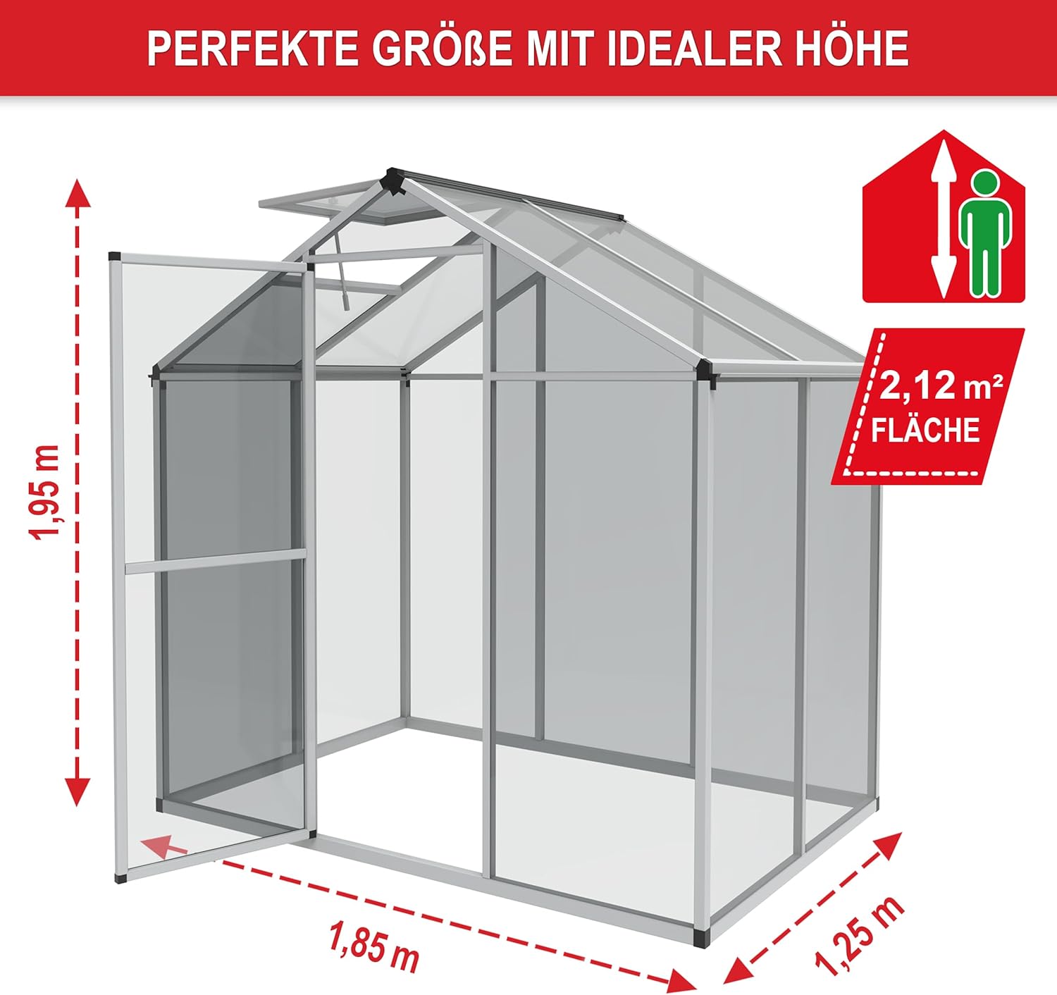ONBEST stabiles Aluminium Gewächshaus mit Dachfenster – Garten Frühbeet ideal für die Anzucht von Tomaten Blumen – vielseitig nutzbar als Treibhaus, Tomatengewächshaus Pflanzenhaus (M)