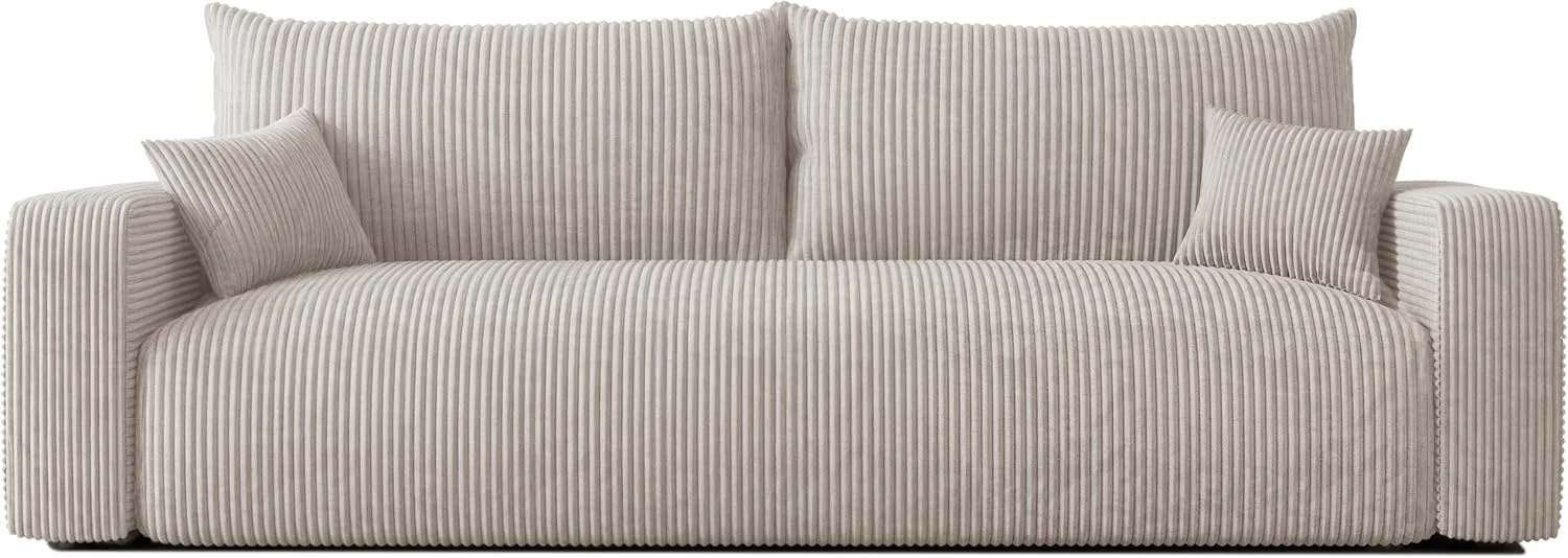 IDOHOME Sofa, Natur, Schlaf mit Bettkasten 246x93 - Cord - 3 Sitzer