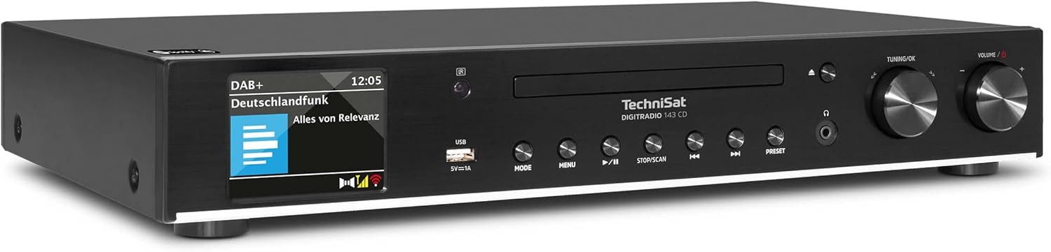 TechniSat DIGITRADIO 143 CD (V3) – Digital HiFi-Tuner, Internetradio (DAB+, UKW, Bluetooth-Audiostreaming, Spotify Connect, CD-Player, WLAN, Breite 43,5 cm, App-Steuerung, Fernbedienung) Schwarz