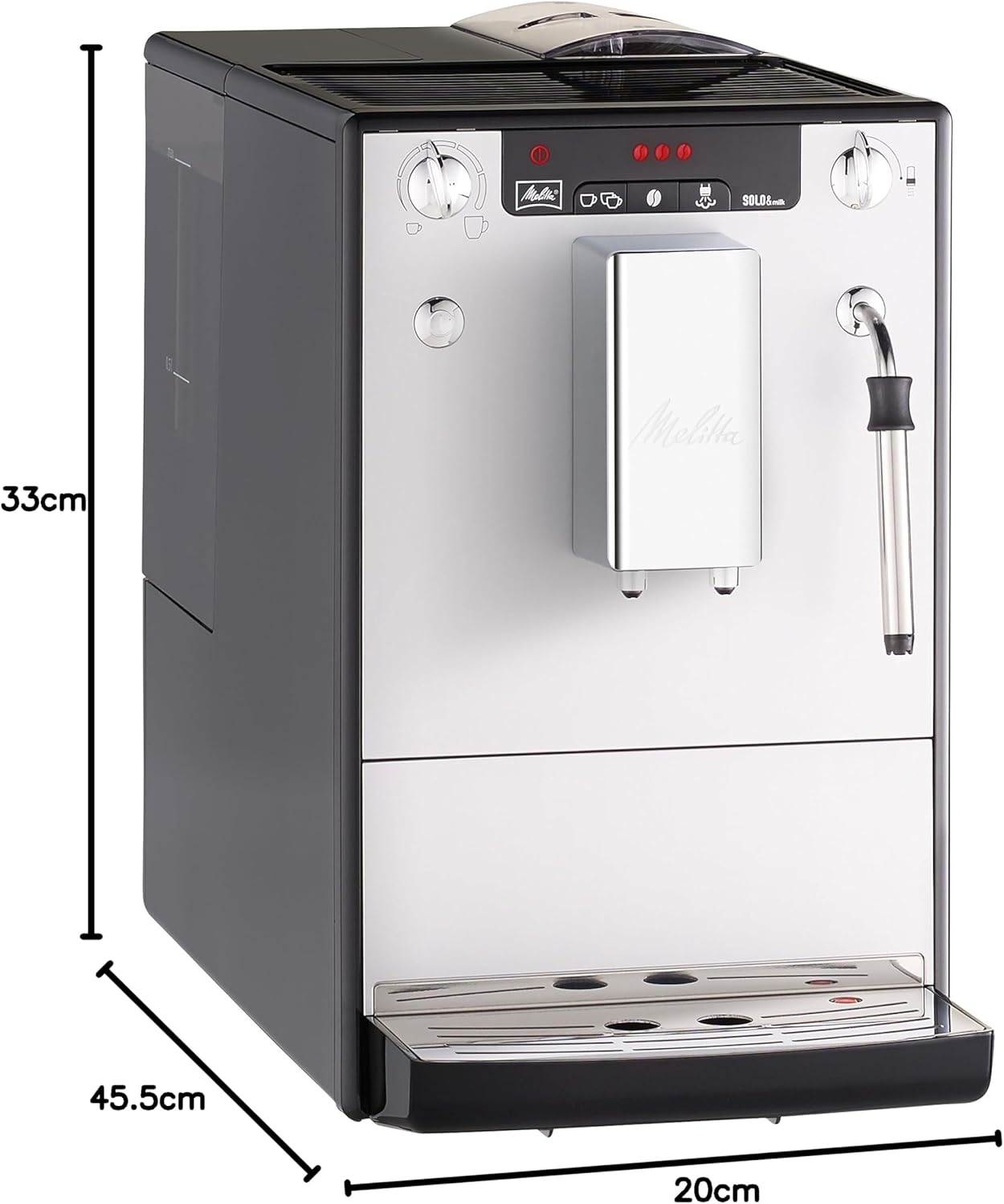 Melitta Solo & Milk - schlanker Kaffeevollautomat mit Milchaufschäumer, Kaffeemaschine mit abnehmbarem Wassertank, für z. B. Kaffee oder Cappuccino, silber