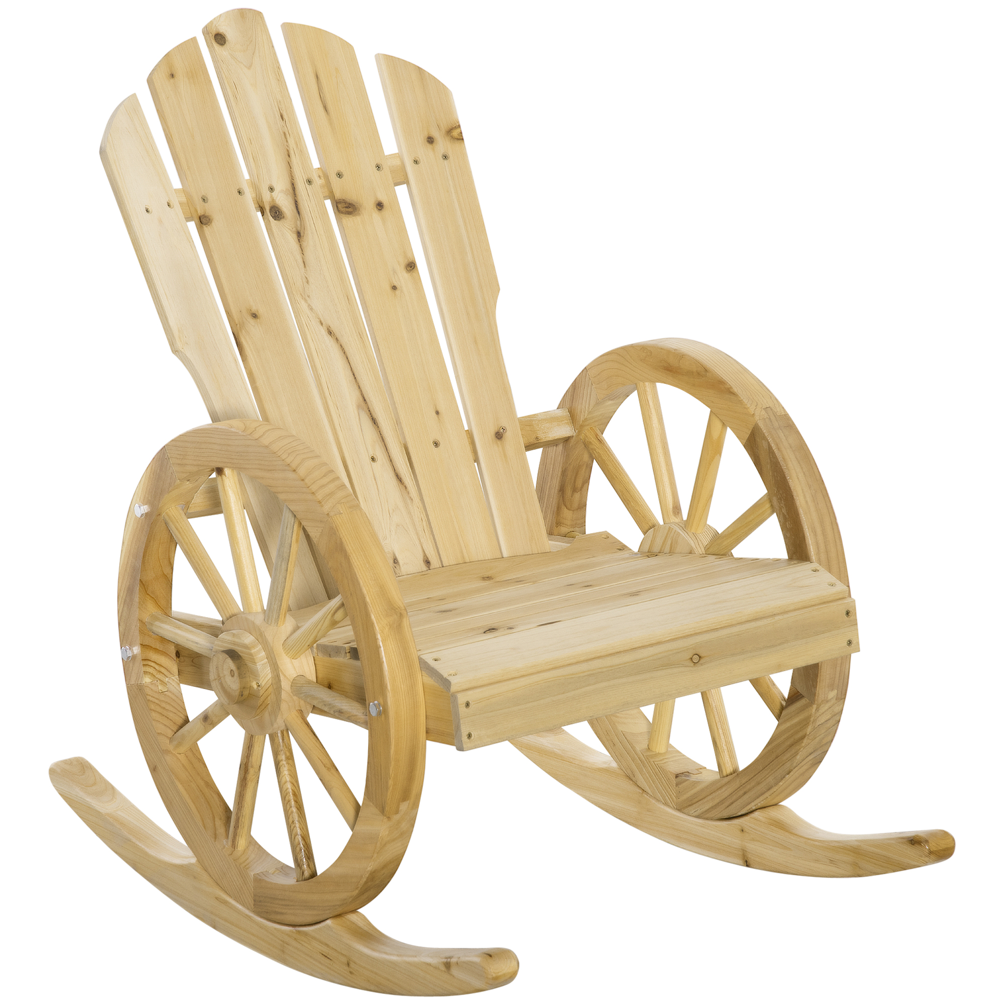 Outsunny Rustikaler Schaukelstuhl, Gartenstuhl, Wagenrad-Design, wetterfest, Tannenholz, 68 x 88 x 92 cm