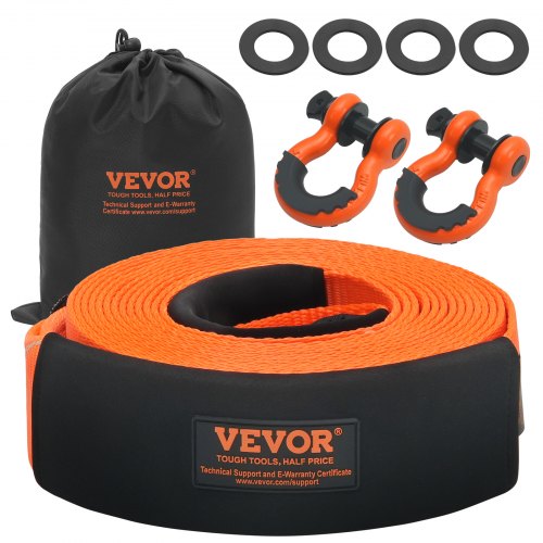 VEVOR Abschleppgurt-Bergeset 85 mm x 9 m (MBS-16329 kg) Baumschoner-Windengurt, dreifach verstärkte Schlaufe & Schutzhüllen & Aufbewahrungstasche, 3/4 Zoll D-Ring-Schäkel, für LKW, Jeep, SUV, ATV