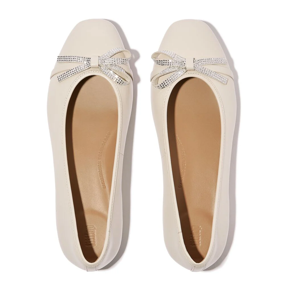 FitFlop Delicato Glitz-Bow Leather Paris Beige Ballerina