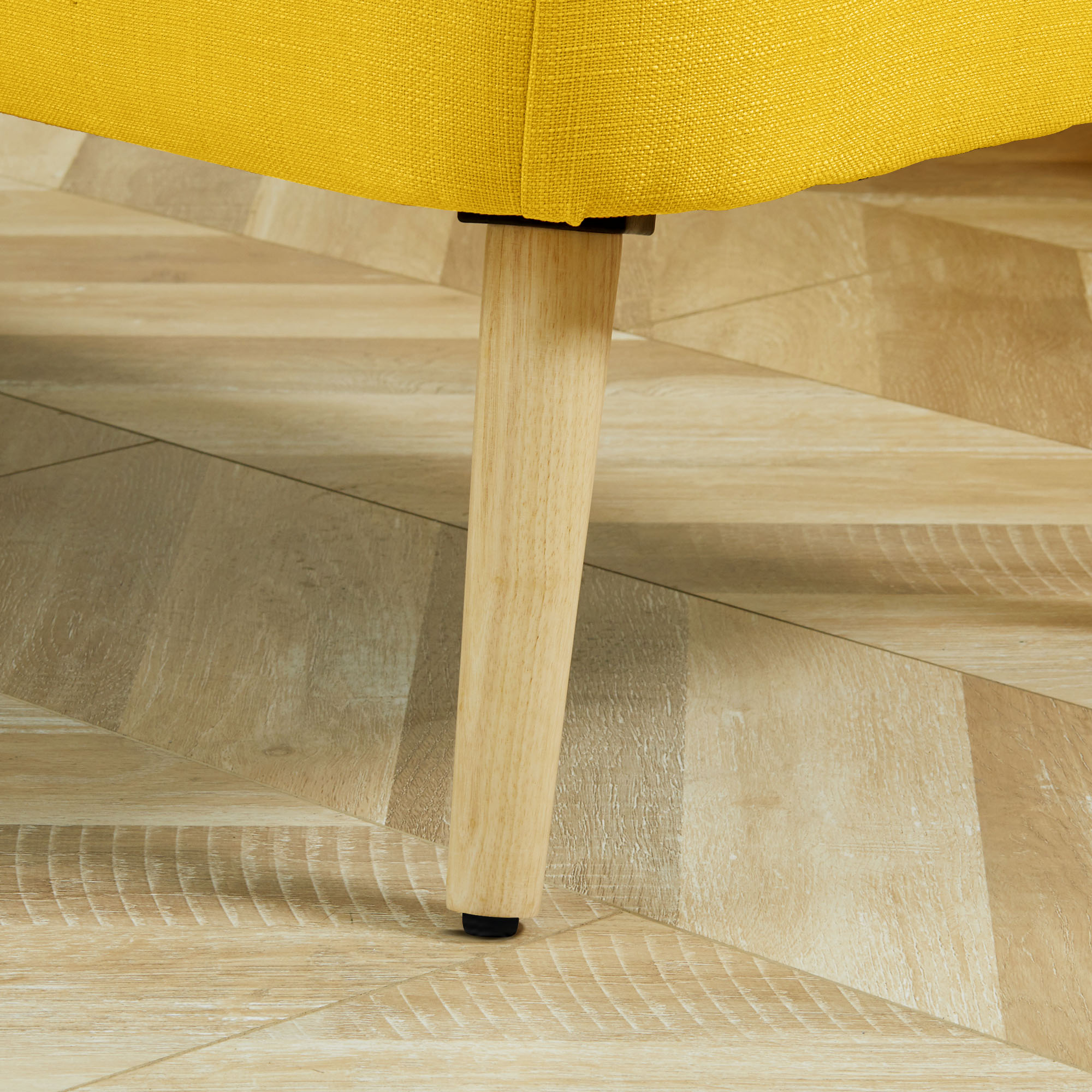 Sofa Retrodesign 2-zitsbank, houten poten, 117 cm x 56,5 cm x 77 cm, Geel