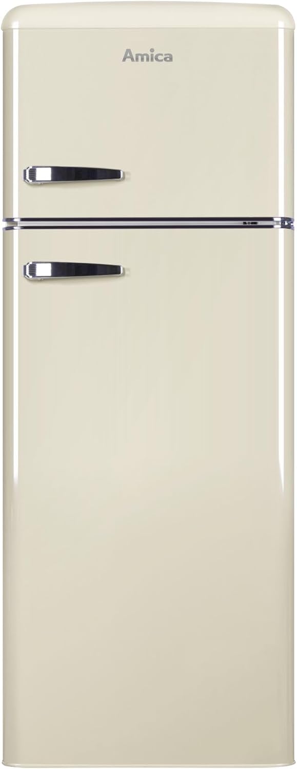 Amica KS 15615 B Retro Kühlschrank mit Gefrierfach / Coffee Cream (Beige) / 88cm (H) x 55cm (B) x 62cm (T) / Retro-Design