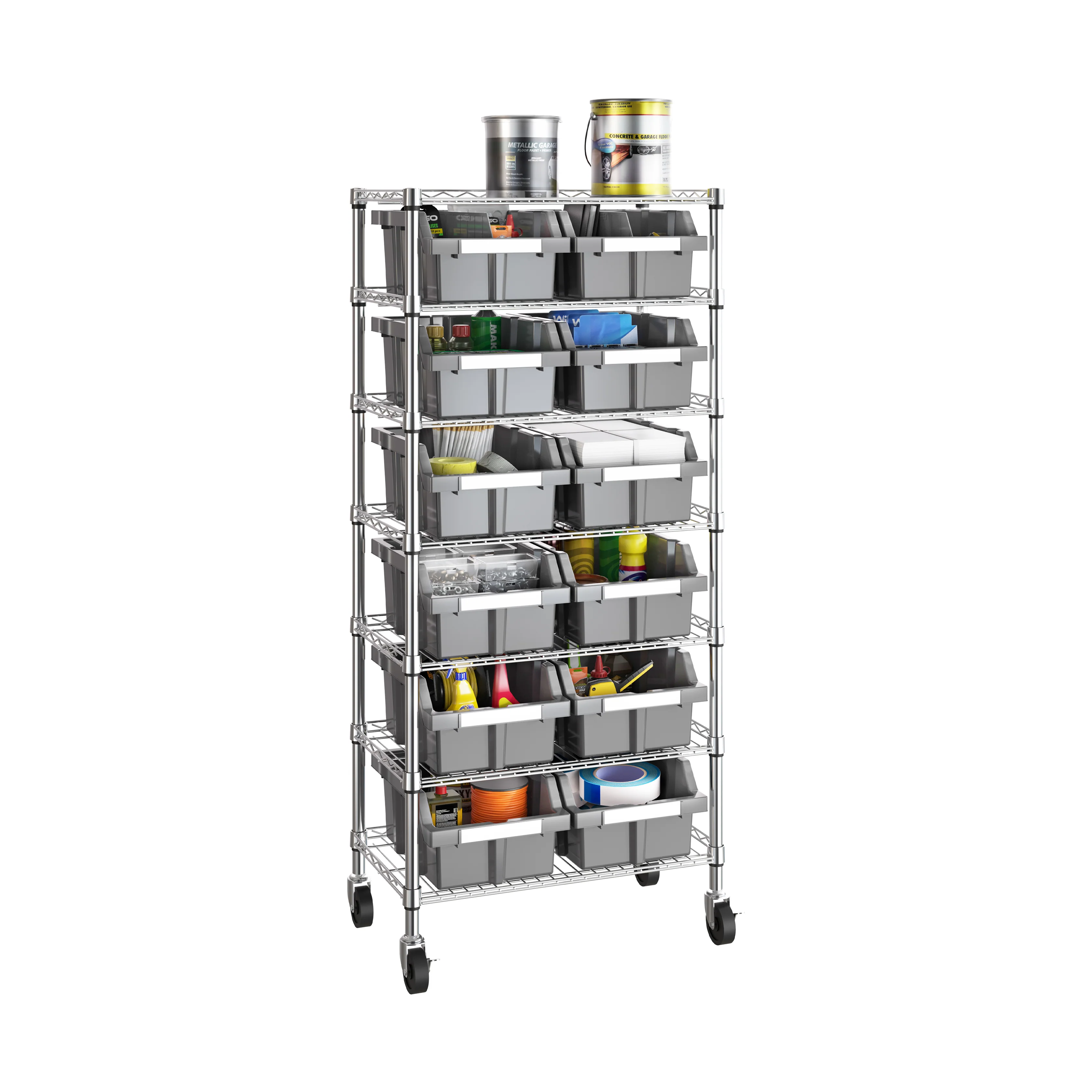 Scaffale NSF a 7 livelli con 12 contenitori