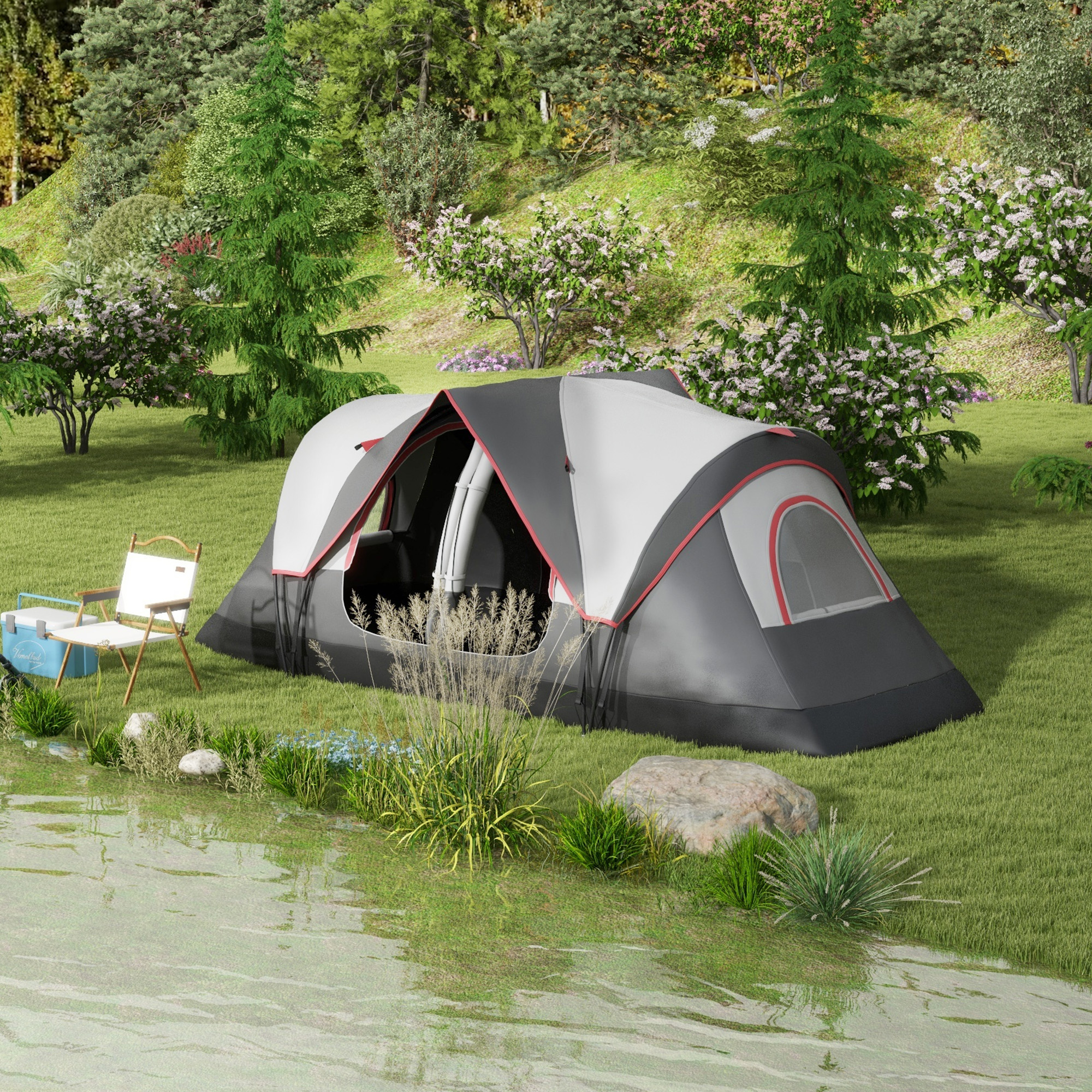 Outsunny Campingzelt, 2 Räume, Trennwand, für 6-8 Personen, Regenschutz, Grau