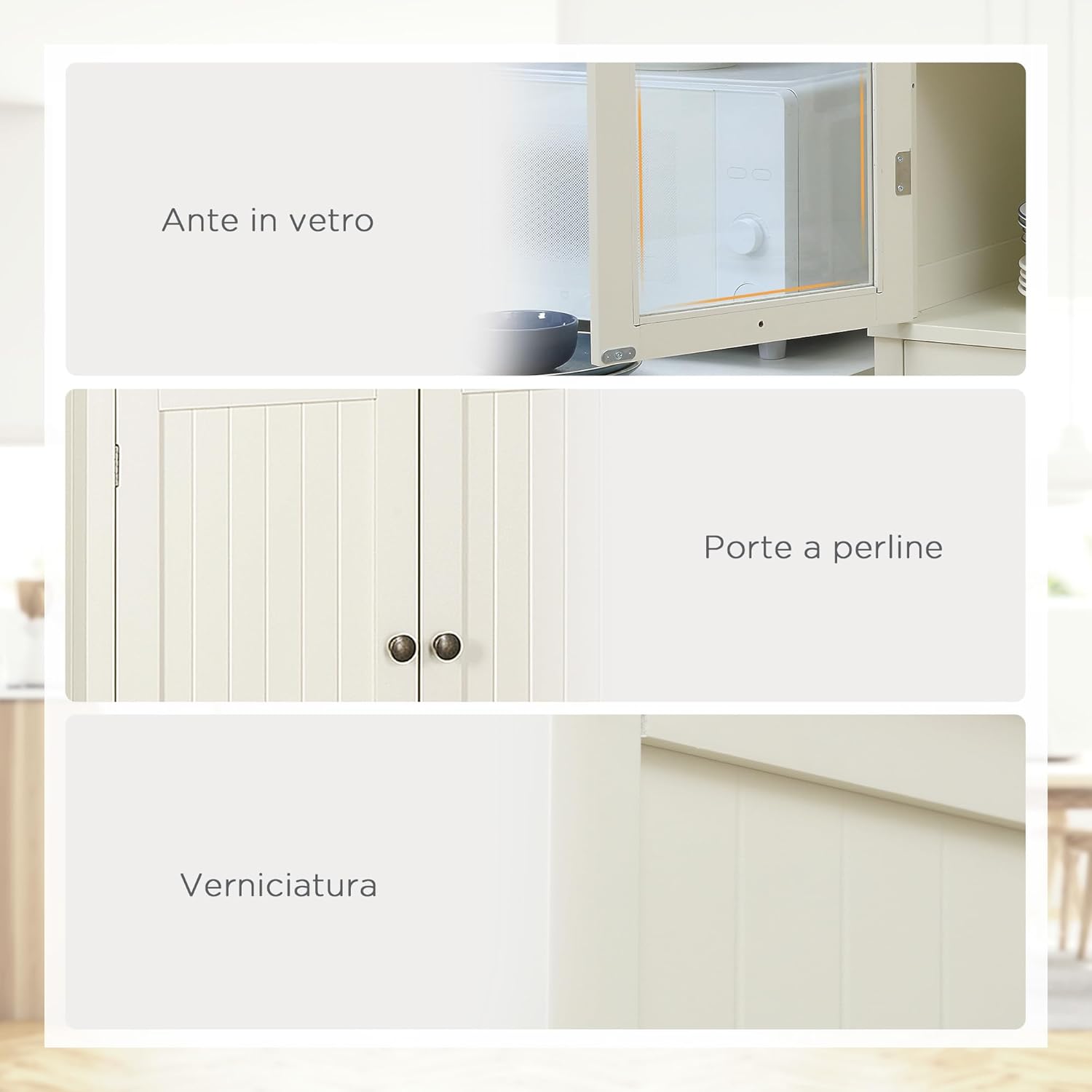 HOMCOM Mobile Dispensa a 5 Livelli con Cassetto Centrale, Dispensa per Cucina, Sala da Pranzo e Soggiorno con Ripiani Regolabili e Ante in Vetro Temperato, 76x40x182.5 cm, Bianco Crema