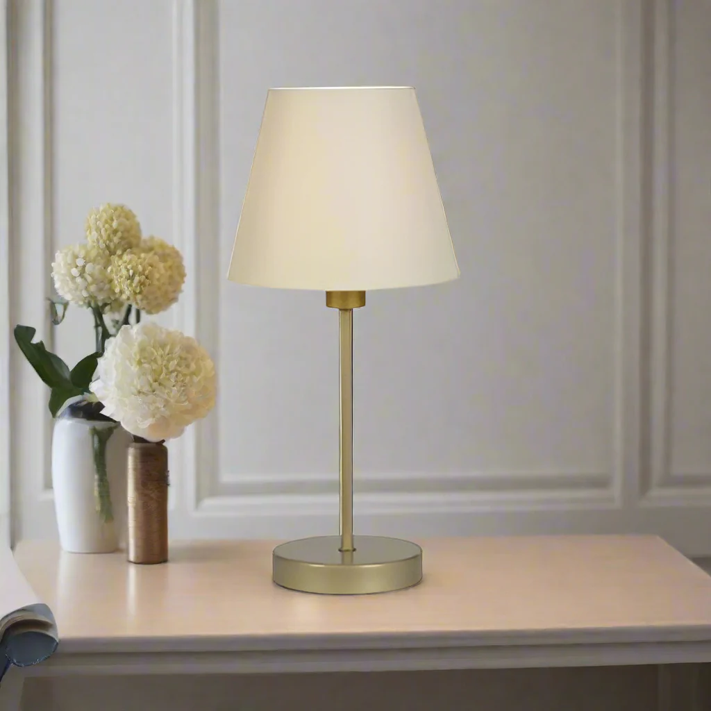 Table Lamp �C Antique Brass with Cream Shade