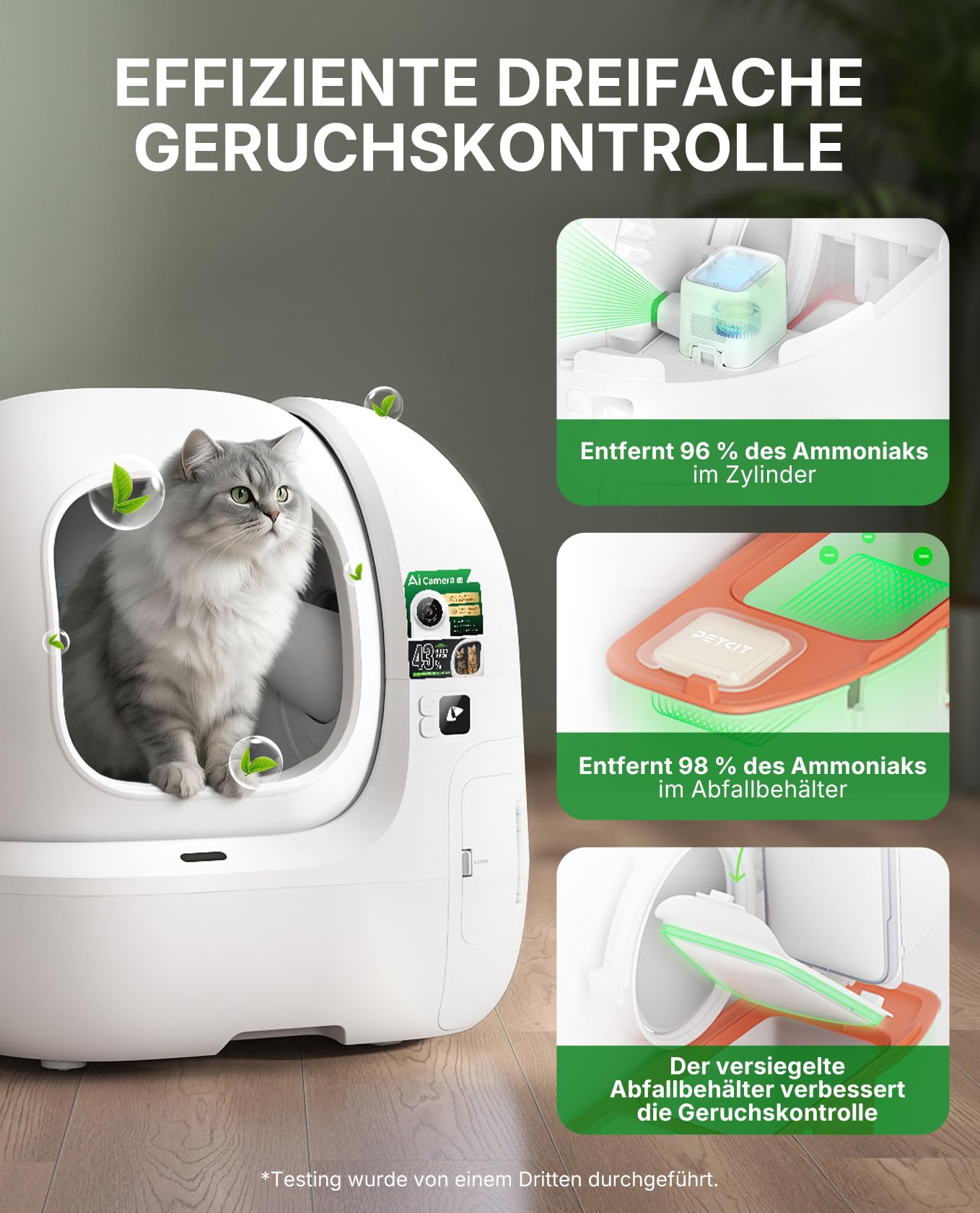 Selbstreinigende Katzentoilette PUROBOT Max Pro 2 mit KI-Kamera und Mehrkatzen-Erkennung, für große Katzen