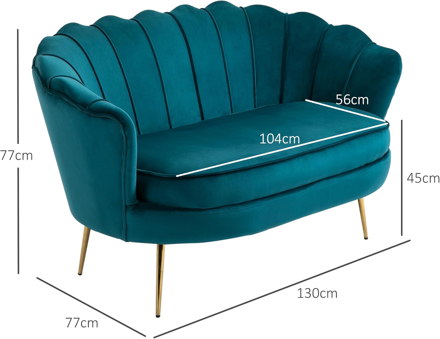 HOMCOM Divano 2 Posti in Tessuto Effetto Velluto con Braccioli, Divanetto Moderno con Seduta Imbottita, per Soggiorno e Camera da Letto, 130x77x77cm, Alzavola