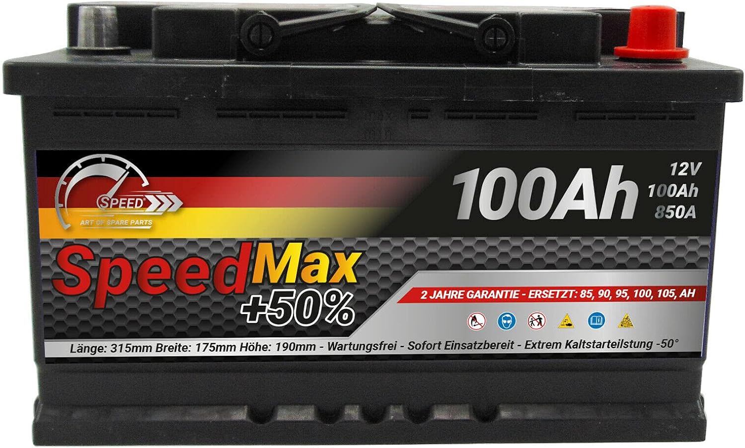 Batteria auto SPEED MAX L4100 100AH 850A 12V = FIamm 100Ah DX+ Pronta all'uso