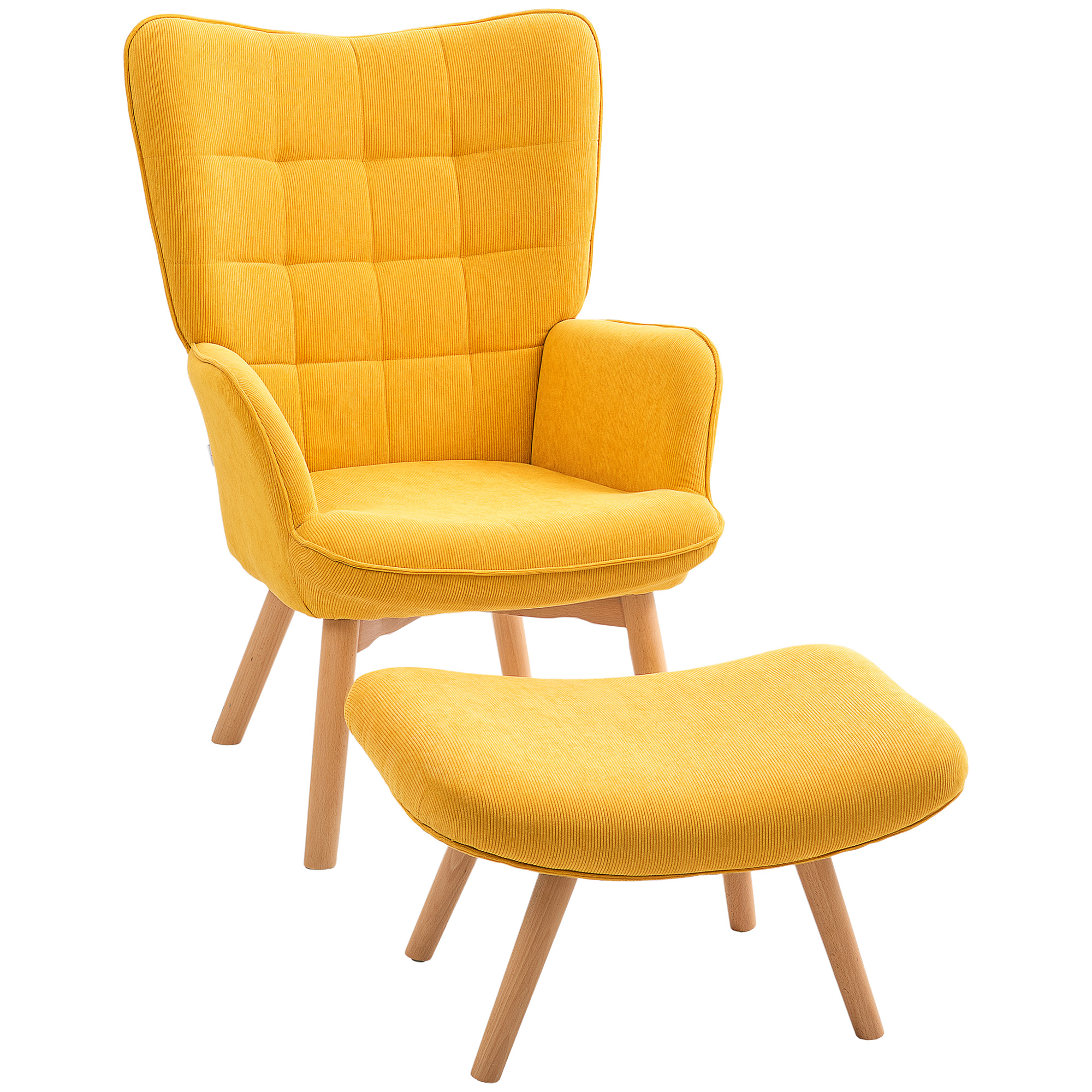 HOMCOM Akzentsessel mit Hocker, Relaxsessel in Cord-Optik, Armlehnstuhl mit Holzbeinen, für Wohnzimmer, Orange