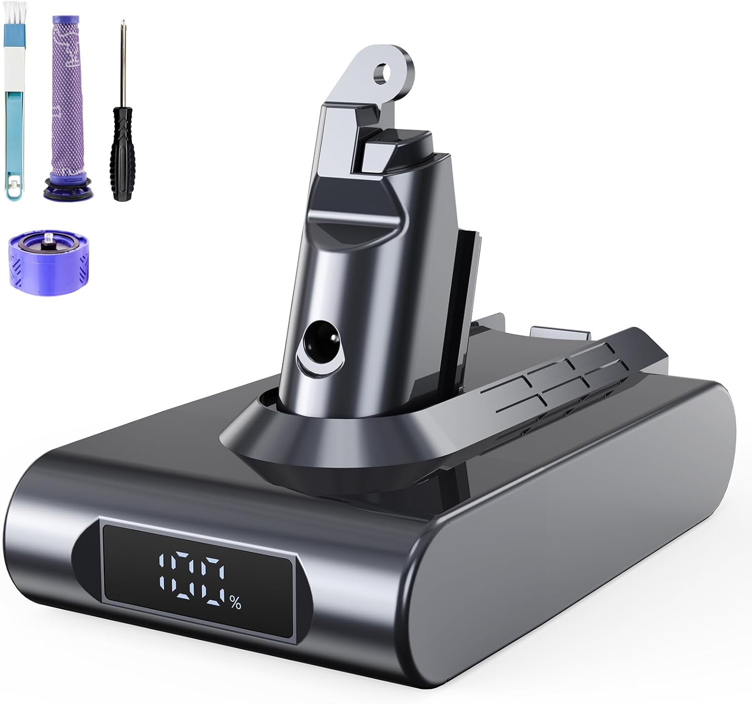 8000mAh Batteria per Dyson V8 Absolute SV10 con display, Batteria di Ricambio per Dyson V8 Animal Fluffy VAbsolute Aspirapolvere con 2PCS Pre Filtri