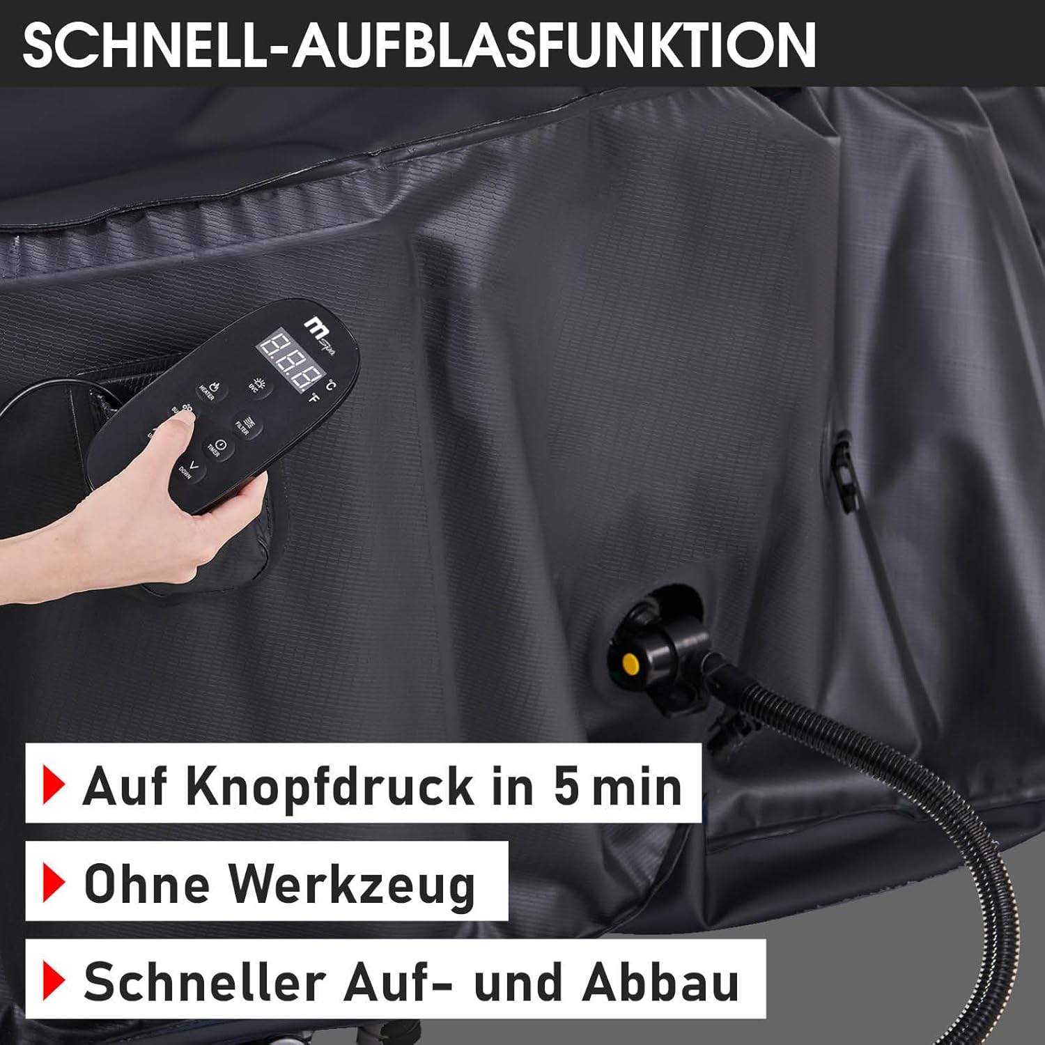 BRAST Whirlpool aufblasbar MSpa Starry mit LED Beleuchtung für 6 Personen Ø204x70cm In- Outdoor Pool 138 Massagedüsen Energiespar-Timer Heizung Bubble Wellness Massage