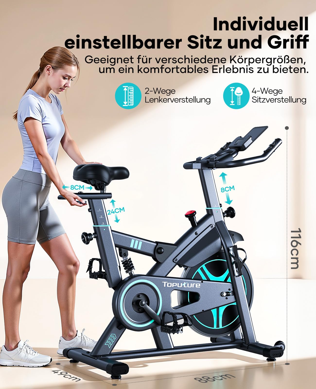 Heimtrainer Fahrrad mit Magnetwiderstand 15 kg Schwungrad App-Kompatibilität Herzfrequenzmessung LCD-Display bis 160 kg