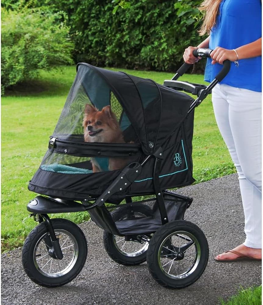 No-Zip NV Huisdierbuggy voor Katten/Honden, Ritssluitingvrije Toegang, Eenvoudig Opvouwbaar met E��n Hand, met Gel Gevulde Banden, Pluche Kussen + Weerbescherming Inbegrepen, 3 Kleuren