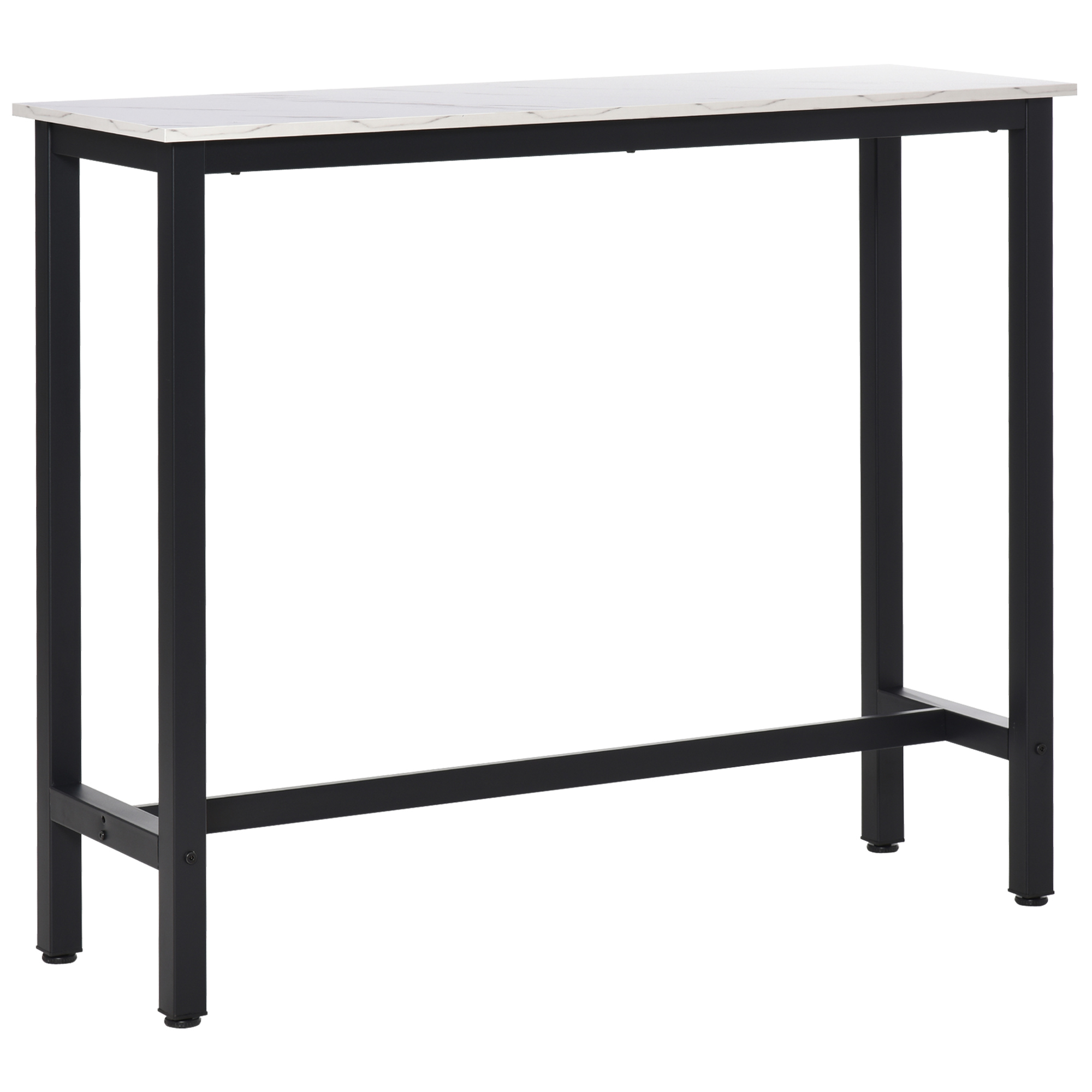 HOMCOM Bartisch in Marmoroptik, Stahlrahmen, Nivellierfüße, 120x40x100 cm, Weiß/Schwarz