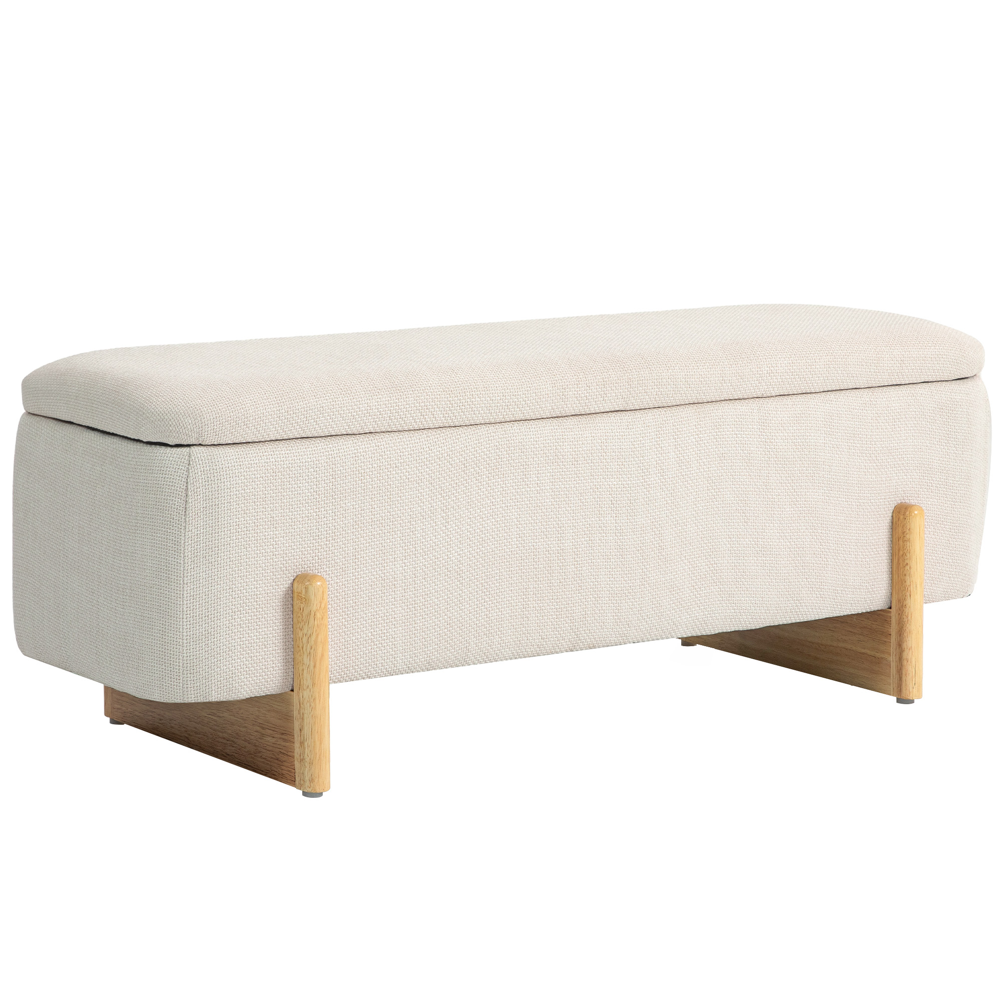 Kruk met Opbergruimte, Zitbank met Schuimstofpolstering, Linnenlook, 111 x 44 x 44,5 cm, Cr��mewit