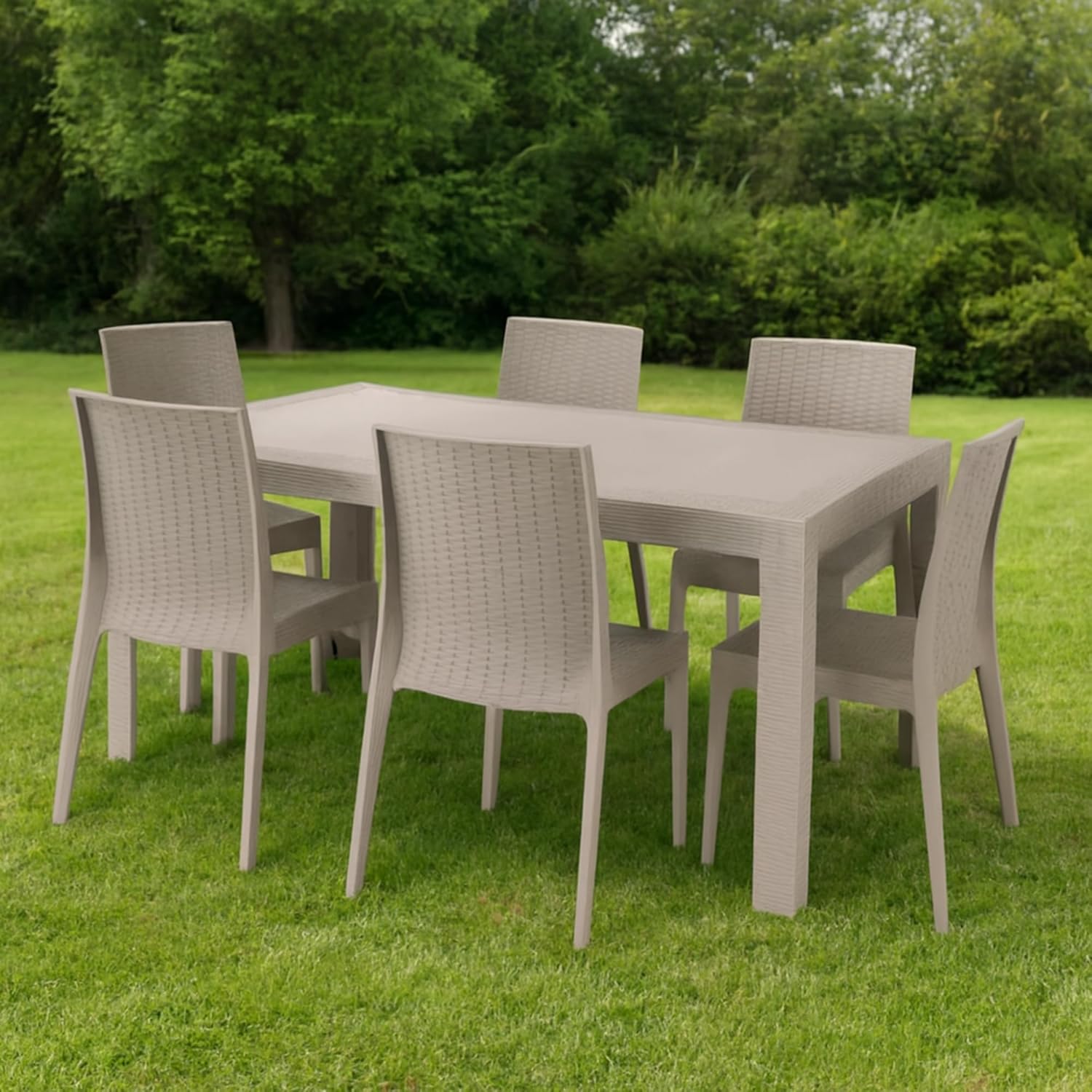 HOUSE COLLECTION, Garden Set of 6 Chairs + 1 Table Taupe Rattan Line (6 ARE065 + 1 ARE068)
