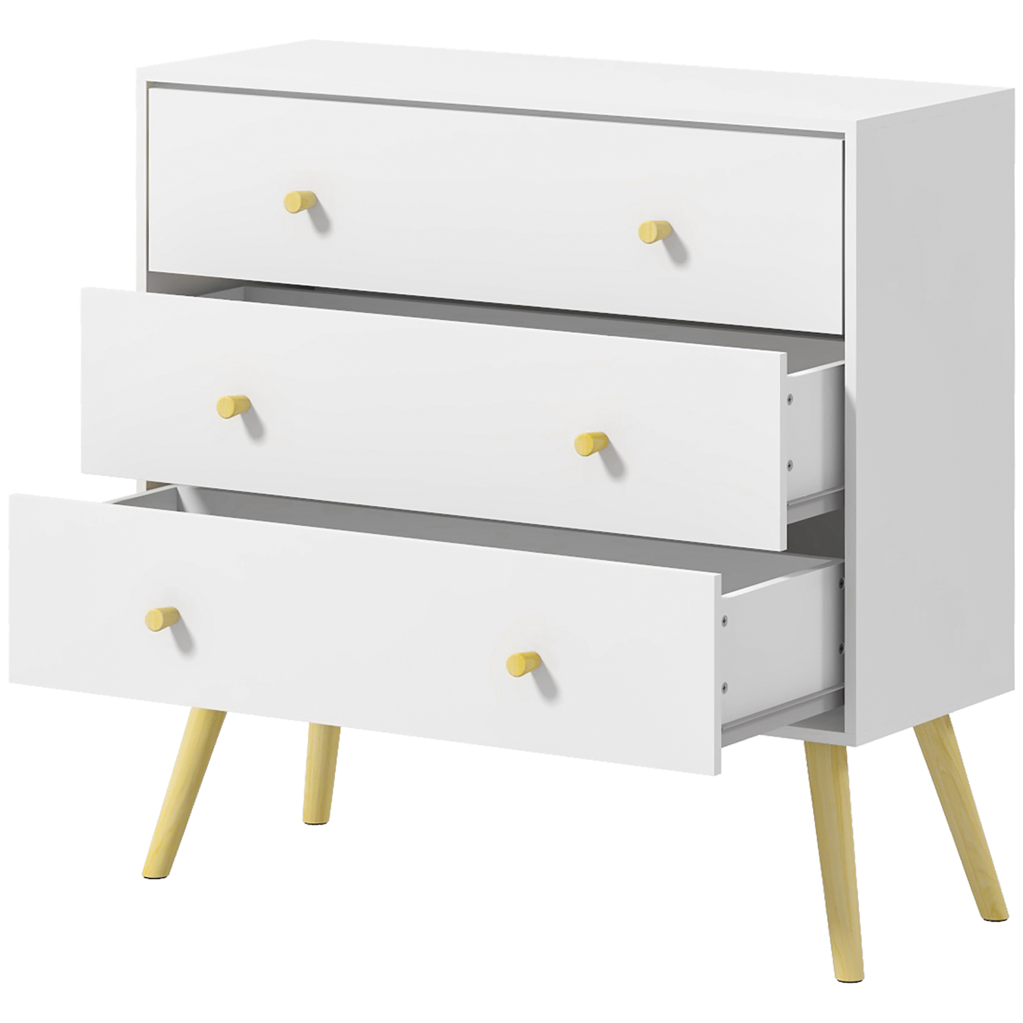 HOMCOM Kommode 3 Schubladen skandinavisches Design schmale abgeschrägte Beine Holz Kiefer Spanplatten Weiß 80 x 30 x 80 cm weiß