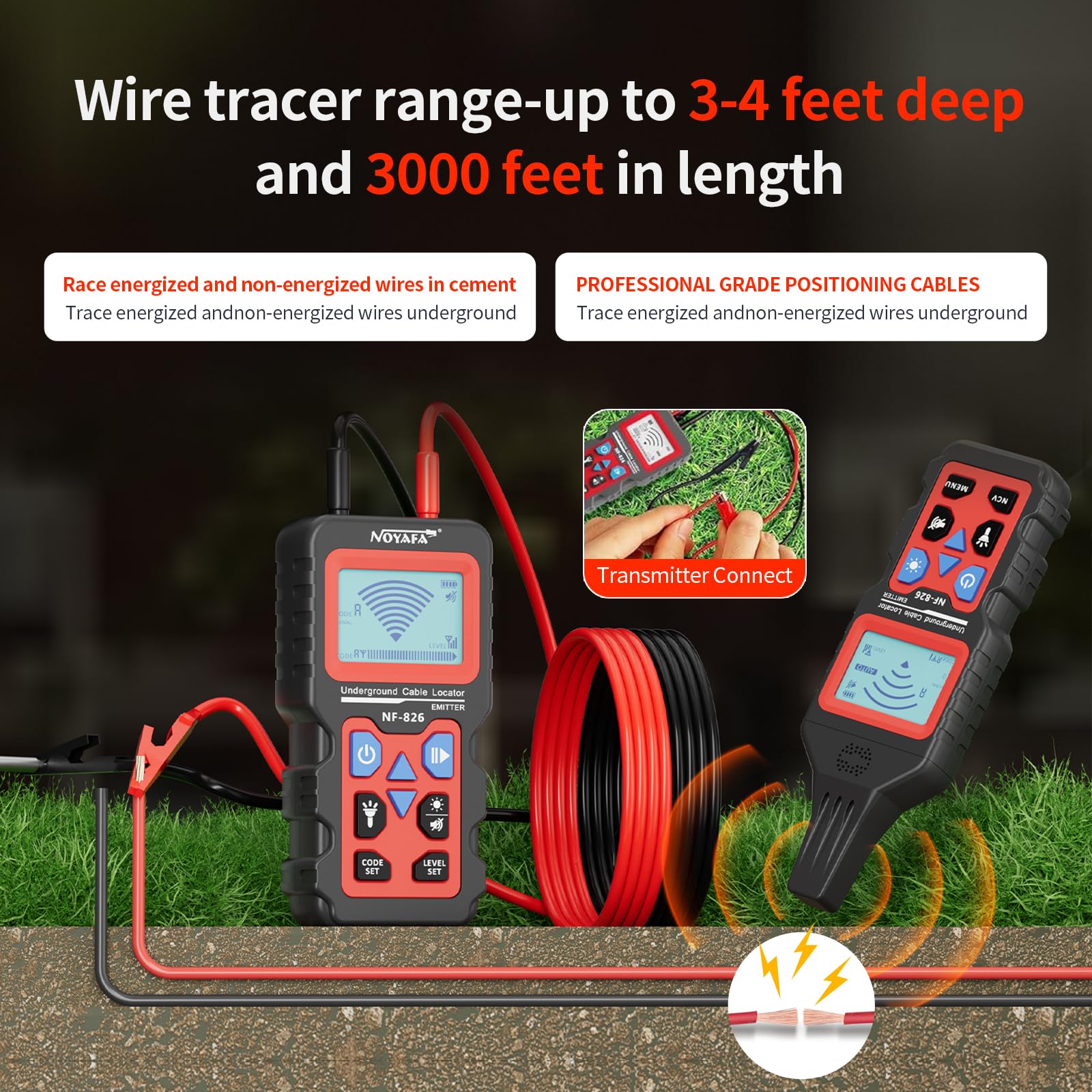 NOYAFA NF-826 Underground Cable Locator Wire Tracker, Wand Rohr Detektor, Kurzschluss Unterbrechung Tester