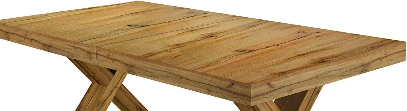 KONTE.DESIGN Tavolo GALLIPOLI allungabile in legno, finitura Rovere Nodato, gambe ad X, 160x90 cm - 410x90 cm, 18 posti