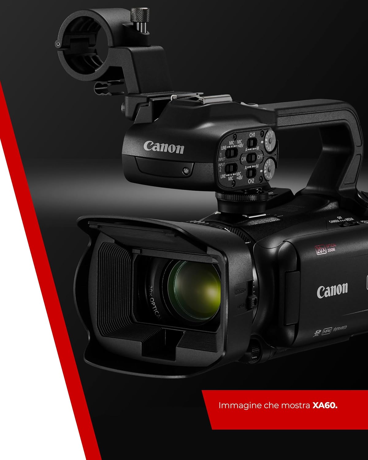 Canon XA60 - Videocamera 4K Professionale con Messa a Fuoco Automatica, Zoom Ottico 20x, Stabilizzazione a 5 Assi, Uscita HDMI e Streaming Live HD via USB-C