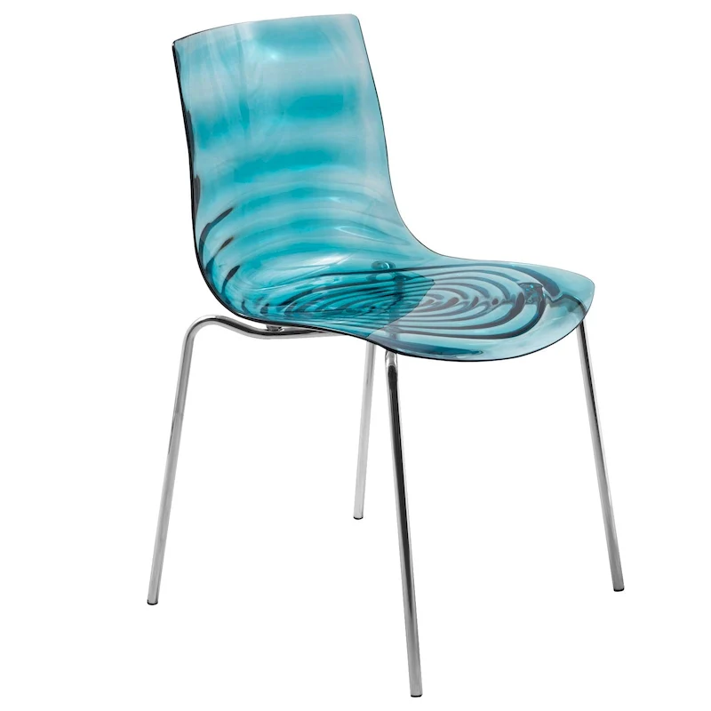 Acrylic Dining Chair with Chrome Legs Modern Accent Side Chair Water Ripple Design Seats
