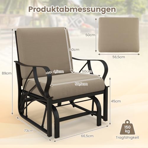 COSTWAY Sedia a Dondolo, Metallo, Marrone, 73 x 66,5 x 89 cm : Casa e cucina