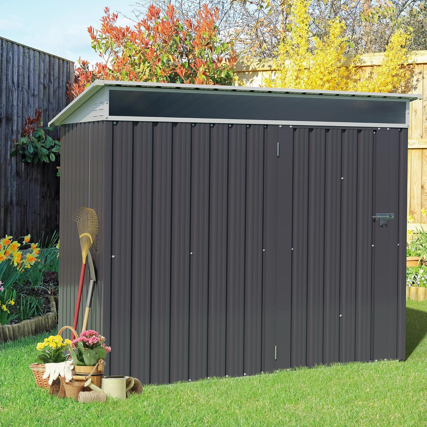Vongrasig 5 x 3 x 6 FT Outdoor Storage Shed Clearance Metal Garden Shed with Lockable Door