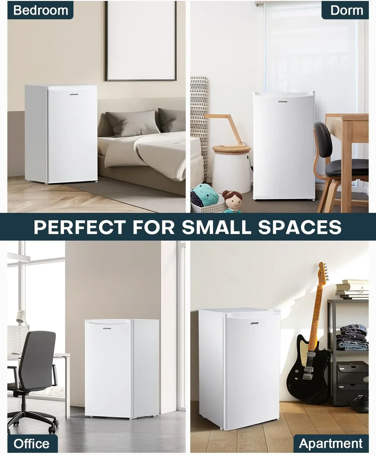 Upstreman 3.2 Cu.Ft Mini Fridge Freezer Single Door Fridge Dorm Fridge Adjustable Thermostat