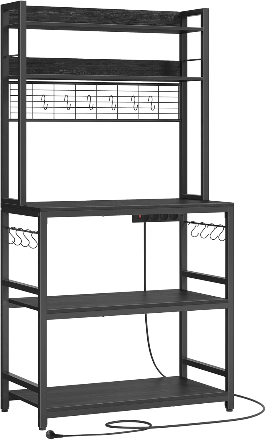 VASAGLE Scaffale Cucina con Multipresa, Scaffale per Microonde, Mobile Cucina, con Pannello a Rete Metallica, 14 Ganci, 40 x 80 x 170 cm, Greige e Nero KKS025B02EU