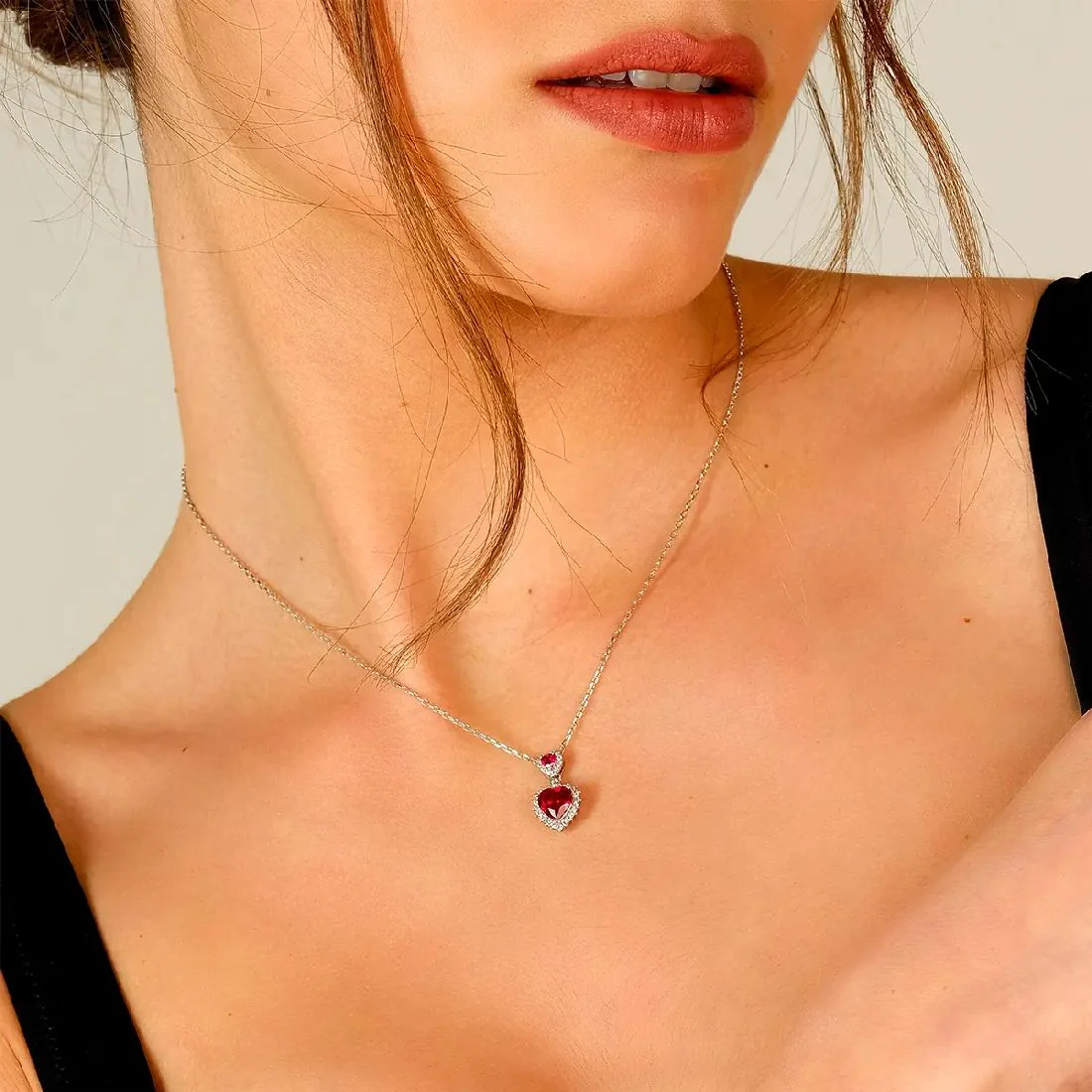 Collana Amen con charm doppio cuore CLHGHPBR