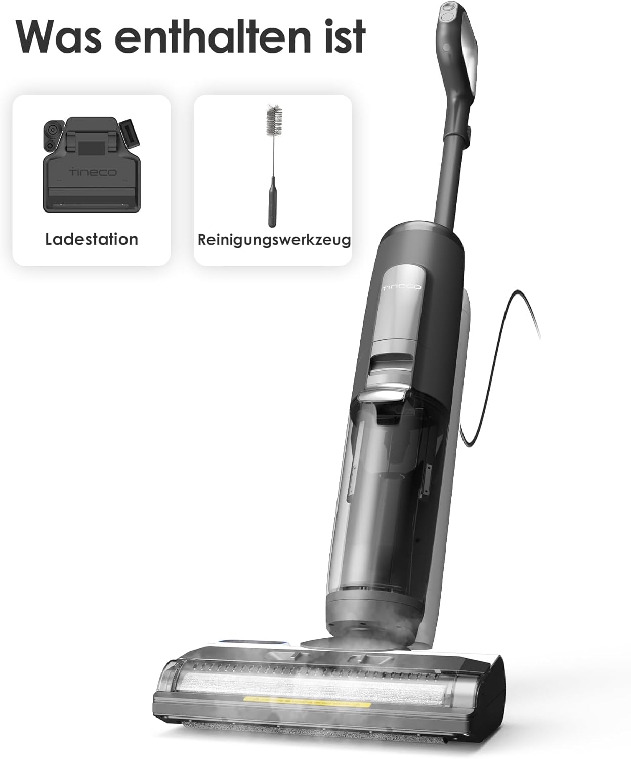Tineco iFLOOR 5 Steam Nass Trockensauger, 120℃ Hochtemperatur-Dampf, Dampfreiniger mit Kabel, Selbstreinigung Nasssauger, Hartholz bodenreiniger für klebrige Verschmutzungen, Essensreste