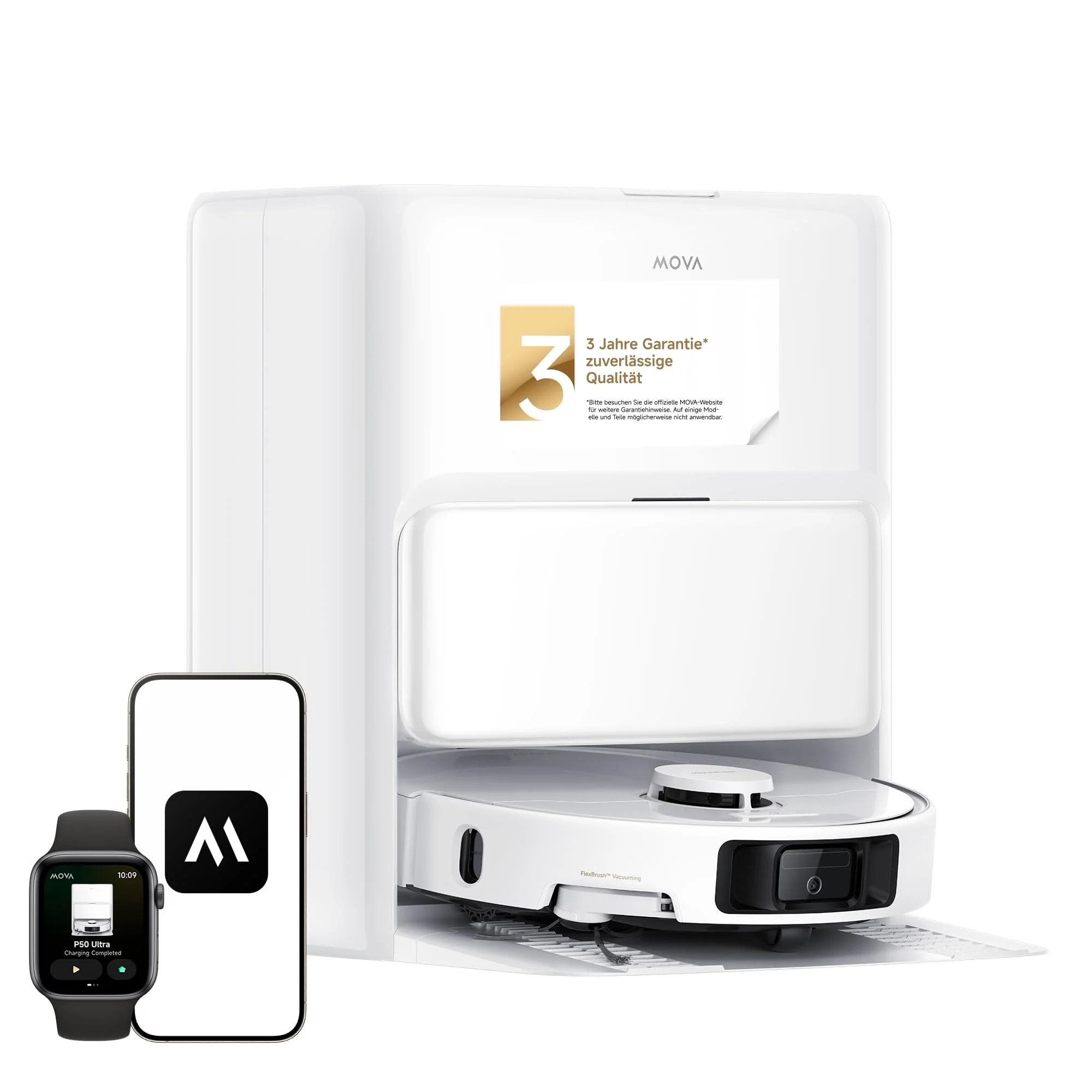 Mova P50 Pro Ultra Saugroboter mit Wischfunktion, 19.000 Pa Saugkraft, 75 ℃ Heißwasser-Moppwäsche, automatische Reinigung, automatische Entleerung, automatische Nachfüllung, Hindernisvermeidung