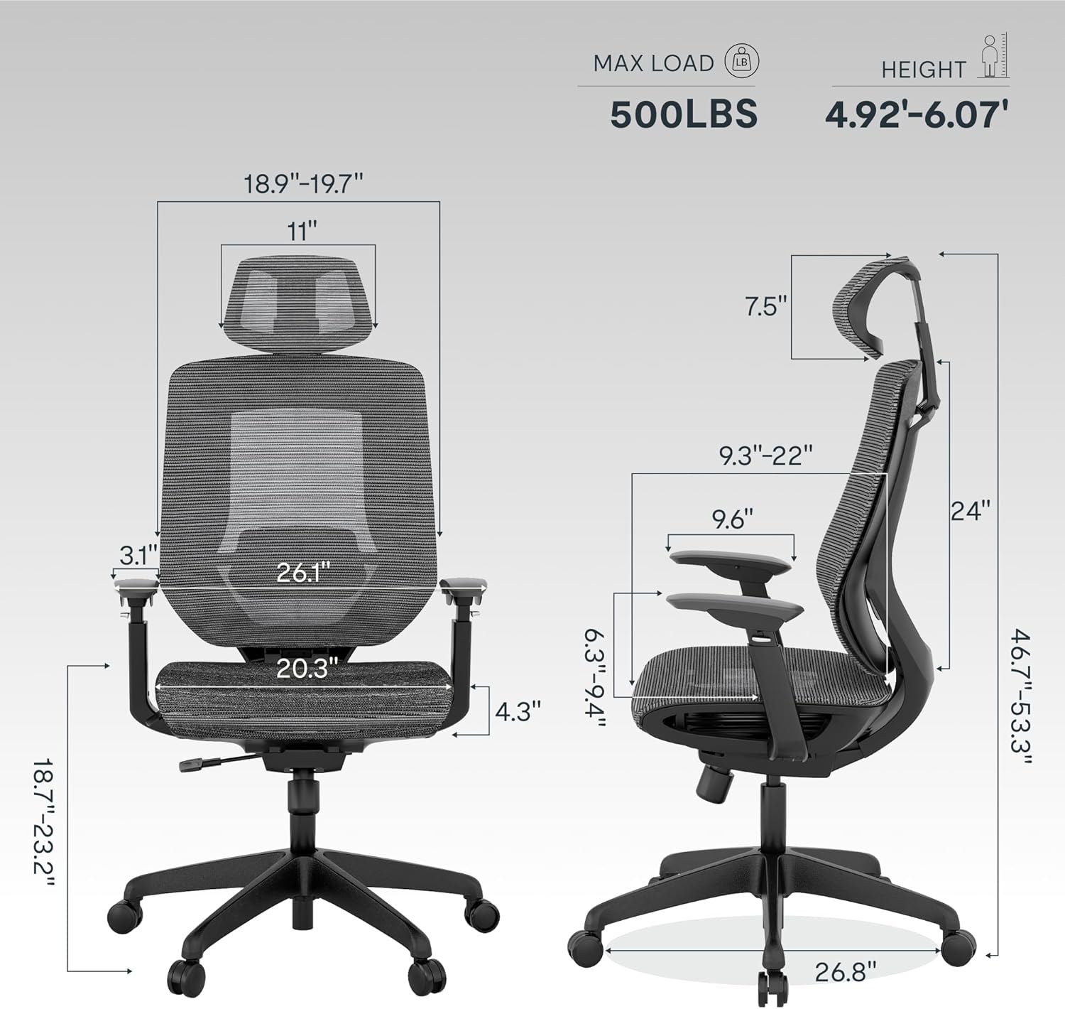FLEXISPOT OC6 Big & Tall Mesh Office Chair, 4D Arms, Lumbar Support