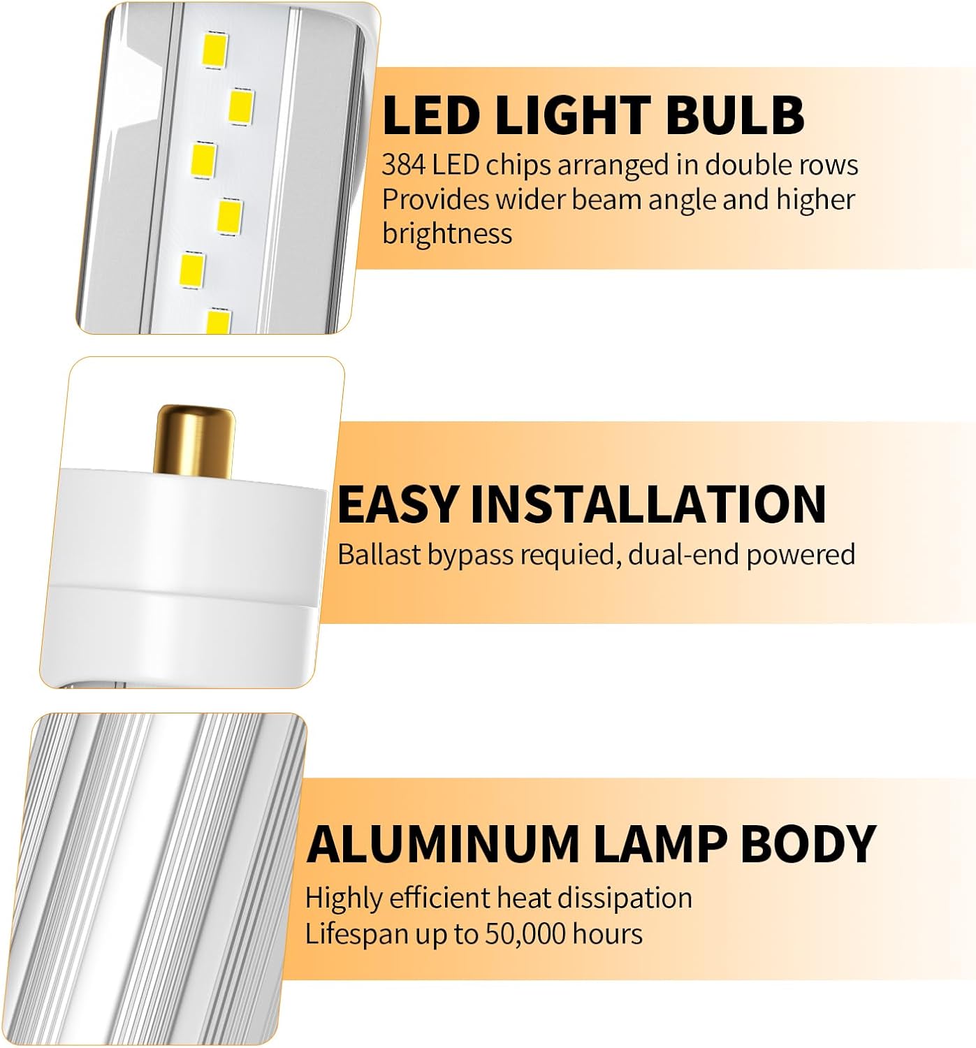 LED-Leuchtmittel, 2,4 m, 2,4 m, T8 T12 Ersatzröhren, 6500 lm, 5000 K, klare Abdeckung, ersetzt F96t12 Leuchtstofflampen (12 Stück)