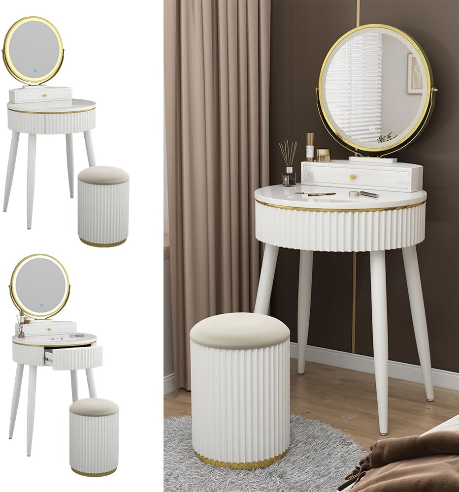 Vicco Gesa White 60 cm Dressing Table with LED Mirror in 3 Tone White Dimmable