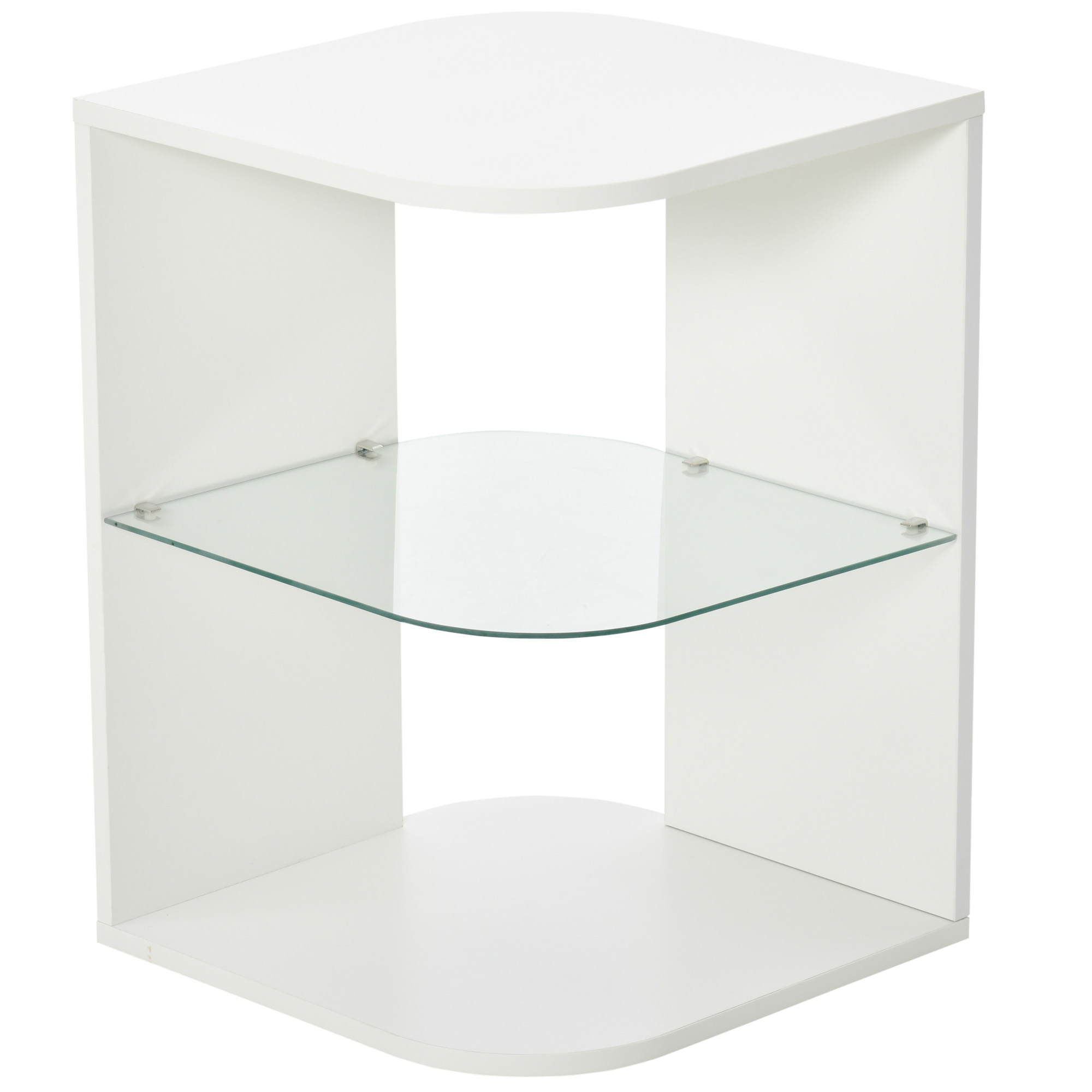 HOMCOM Beistelltisch 3-Schicht moderner Nachttisch mit 2 Ablagefächern geeignet für Wohnzimmer Schlafzimmer Material aus Spanplatte gehärtetem Glas Weiß 40 x 40 x 56 cm