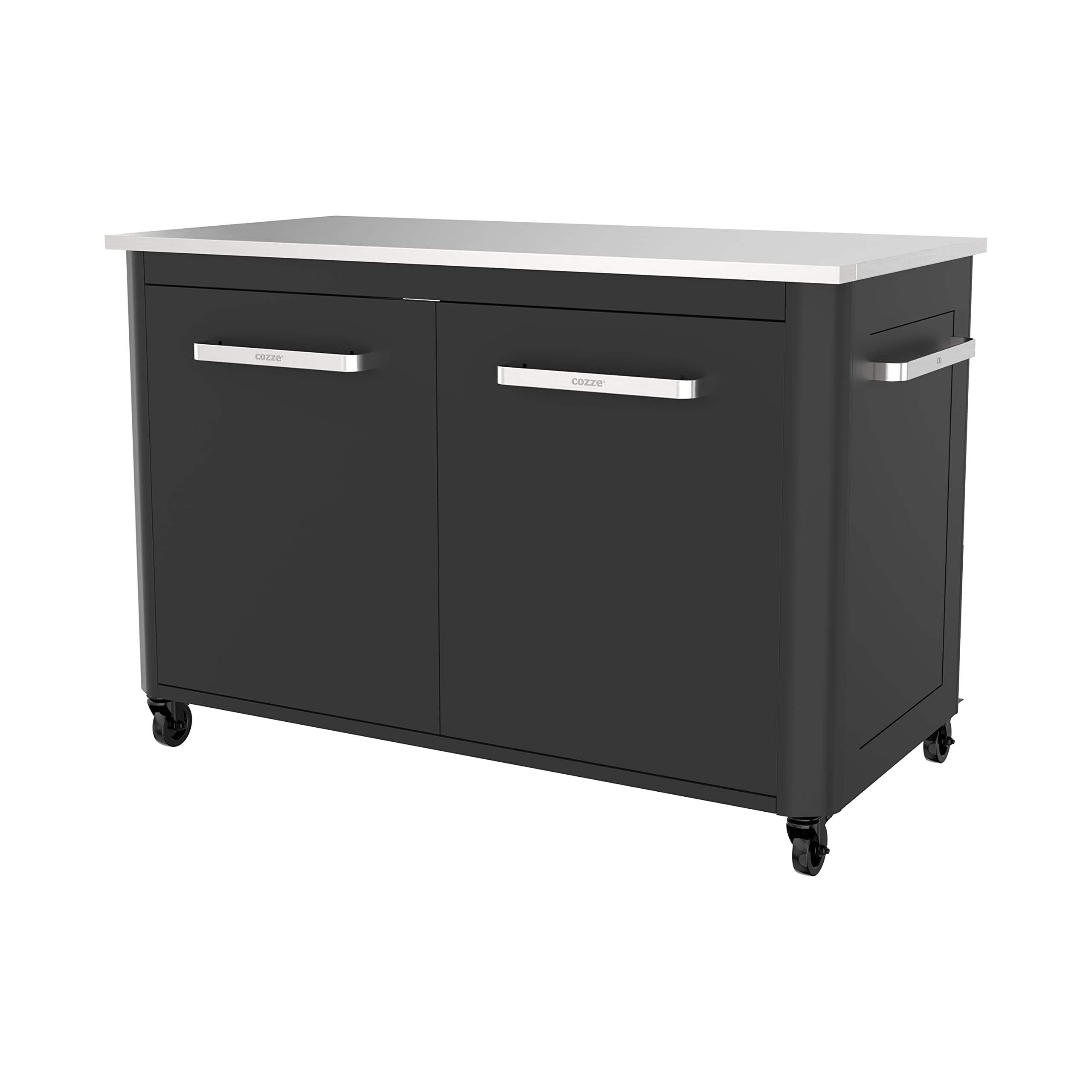 Outdoor-Gartenschrank mit Edelstahl-Arbeitsplatte, 2 Türen und 4 Rollen, 127 x 67 x 90 cm
