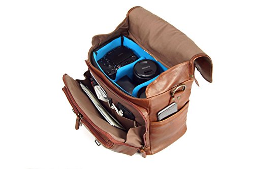 Borsa per macchina fotografica DSLR reflex mirrorless PROFESSIONALE in pelle CUOIO TOSCANO FATTA A MANO IN ITALIA interno removibile piedini in metallo tracolla antiscivolo   4V DESIGN   MARRONE : Elettronica