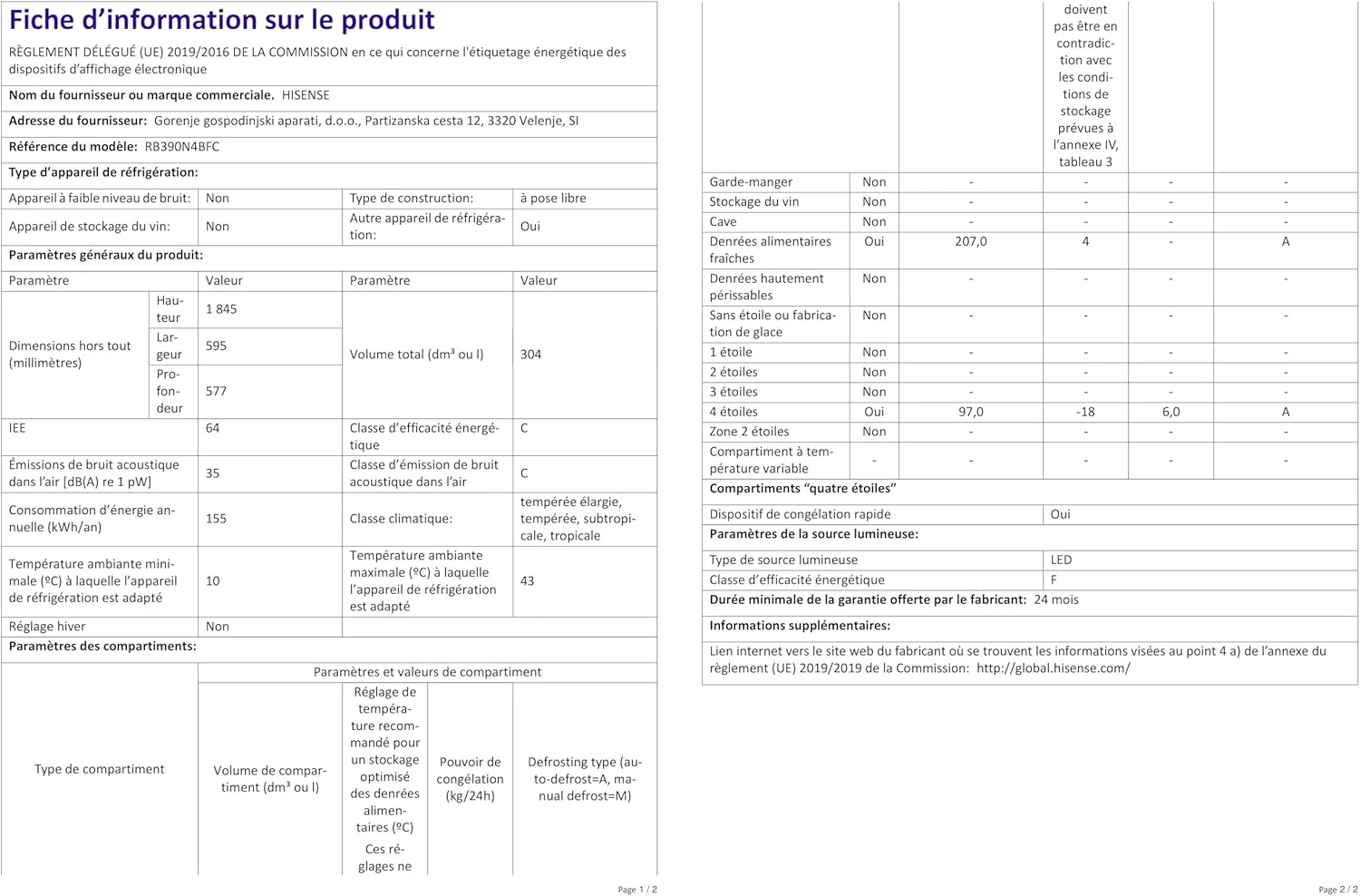 Hisense RB327N4ADD Koelvriescombinatie, EEK D, Total NoFrost, Verwisselbare Deurscharnieren, Flessenrek, 171 Liter Koelgedeelte, 85 Liter Vriesgedeelte, Roestvrijstalen look