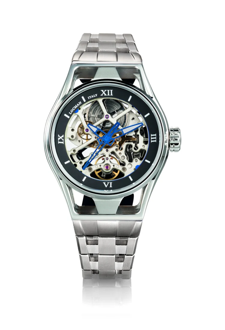 Locman Montecristo Skeleton nero e blu bracciale acciaio 0538A20S-00ANSKB0
