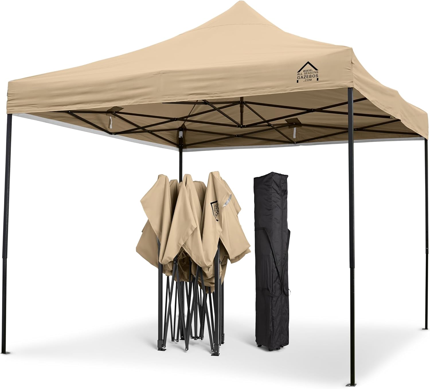 All Seasons Gazebos | 3x3m Pop Up Gazebo con 4 pareti laterali, pacchetto accessori e borsa con ruote | Facile montaggio, Resistente, Completamente Impermeabile, Materiali di Alta Qualità (Beige)